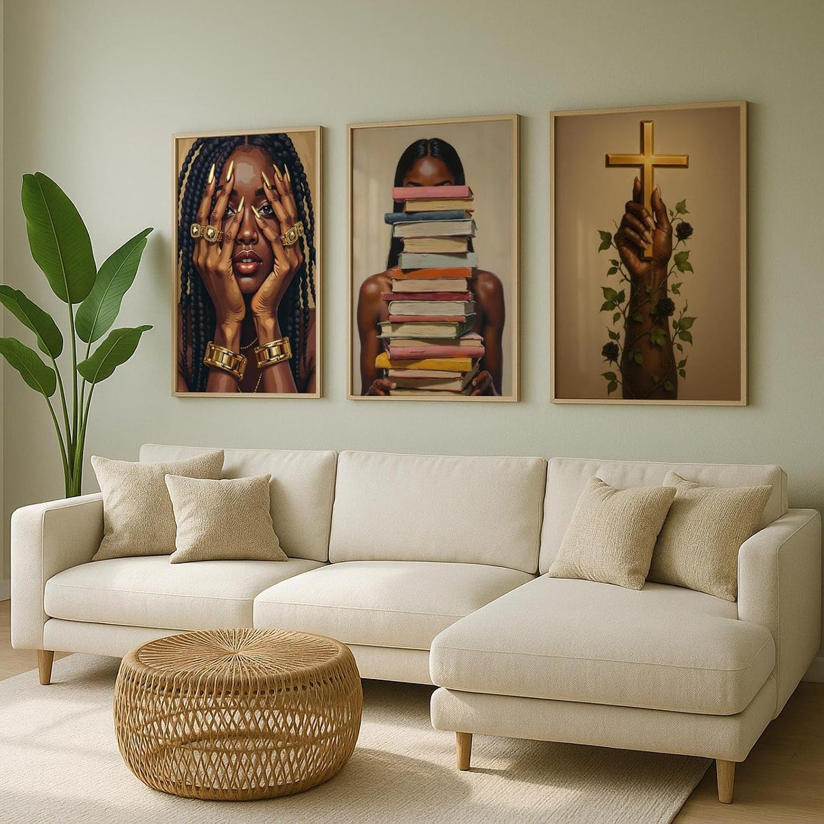 3 piezas de lienzo de niña negra para pared, póster de pintura afro...