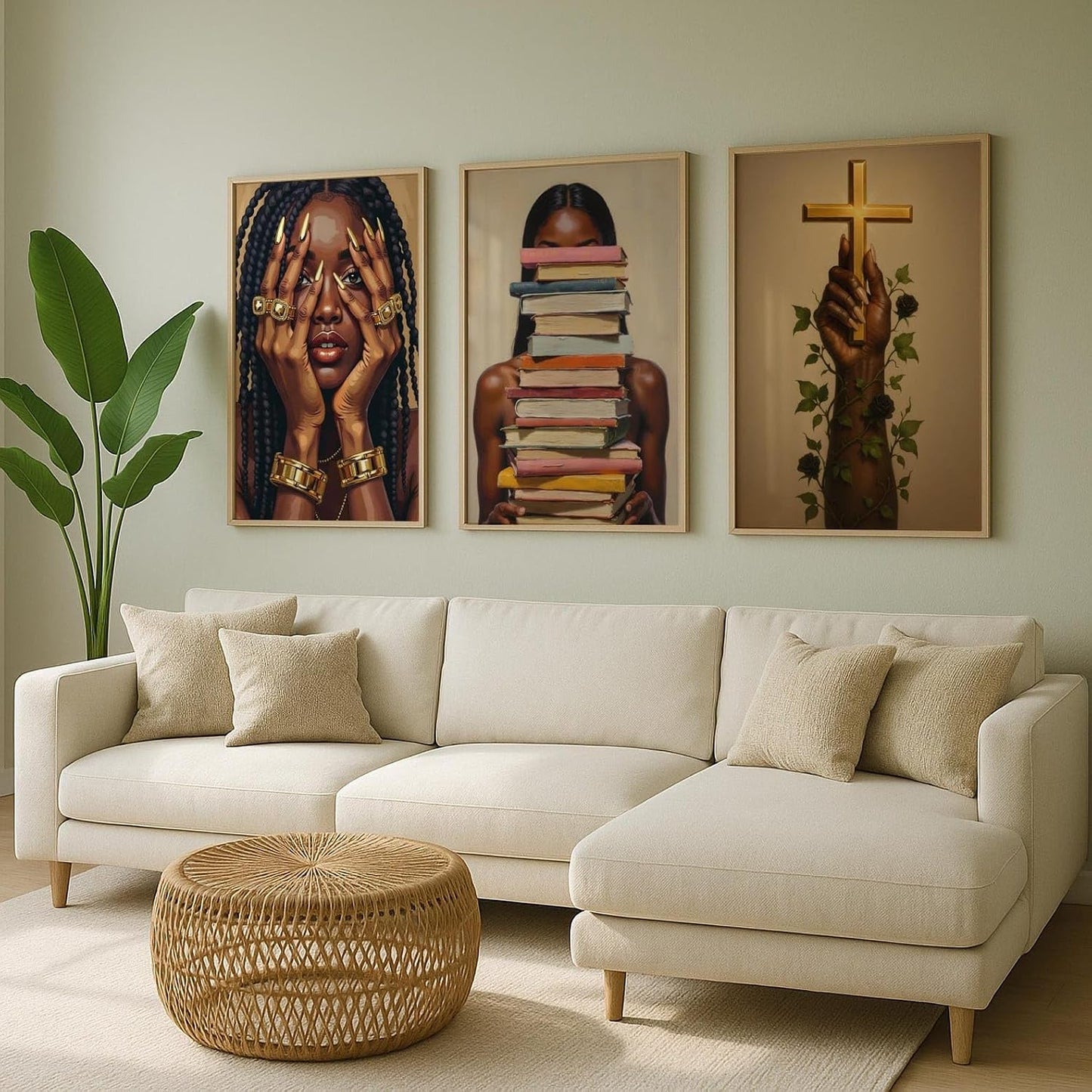 3 piezas de lienzo de niña negra para pared, póster de pintura afro...