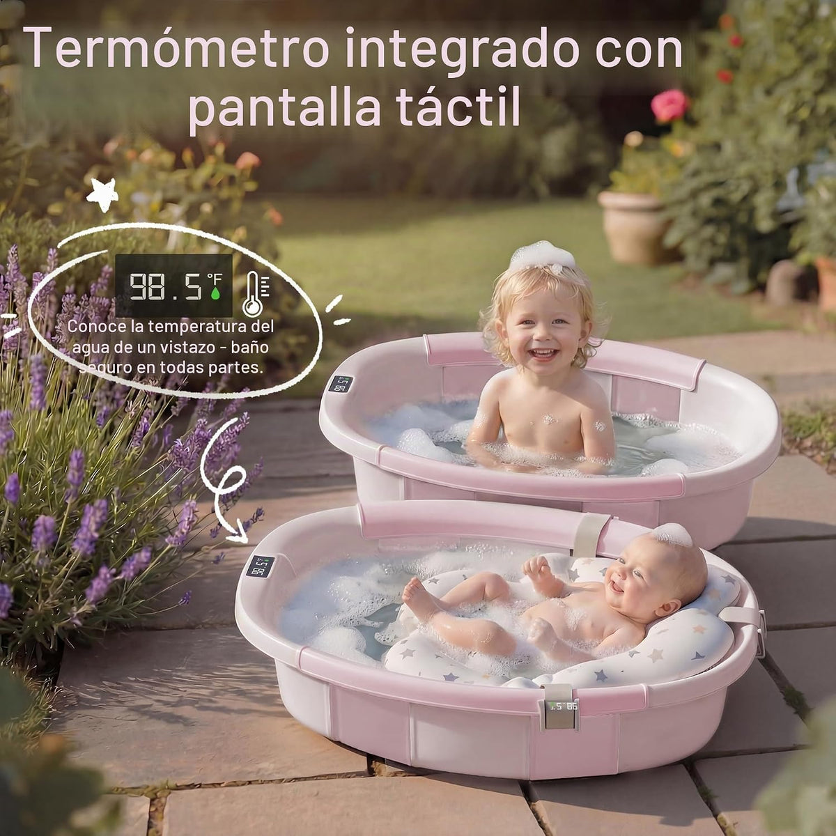 Bañera plegable para bebé, bañera grande para bebé con termómetro,...