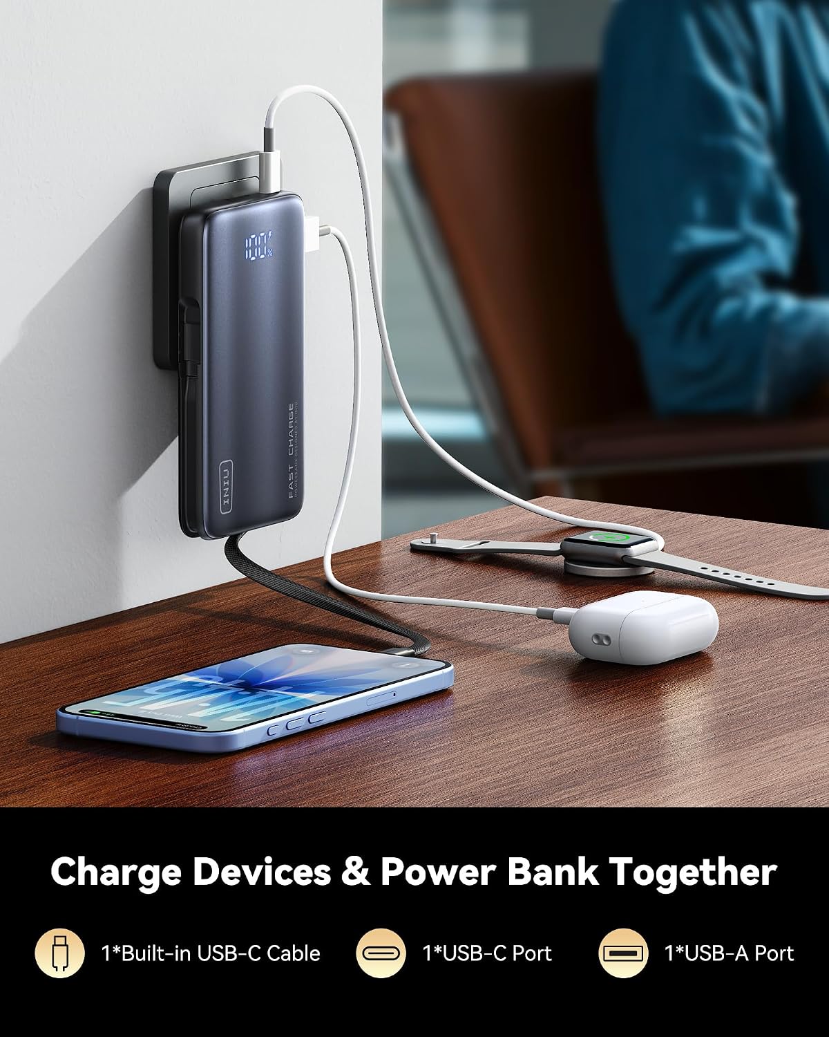 INIU Cargador portátil, delgado banco de energía de carga rápida de...