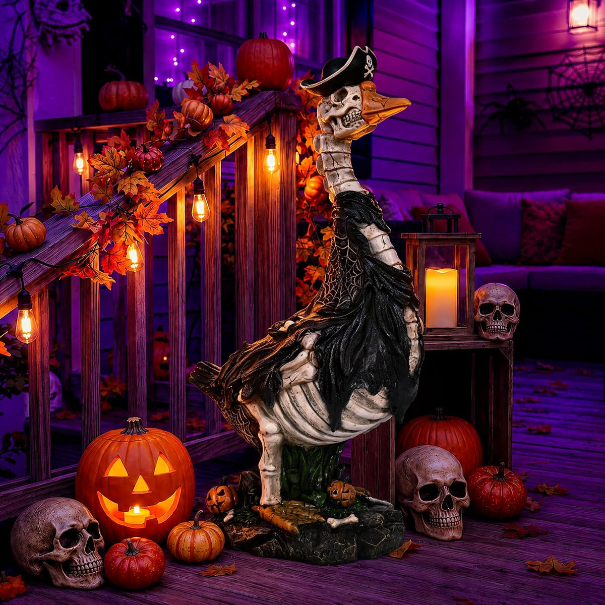 GIGALUMI Esqueleto de Halloween de 20.0 in, ganso de porche, decora...