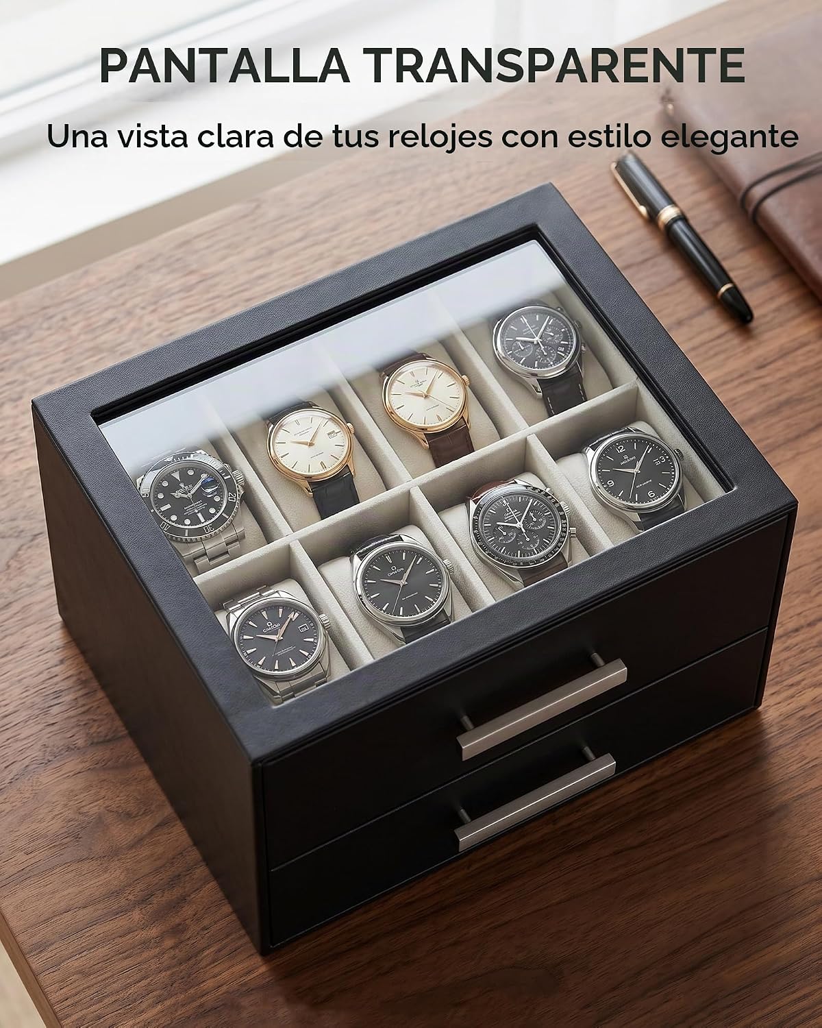 ProCase Caja de reloj de 8 ranuras para hombre, caja de gafas de so...
