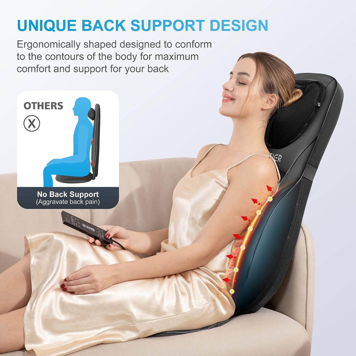 COMFIER Masajeador Shiatsu de espalda con calor, almohadilla de mas...