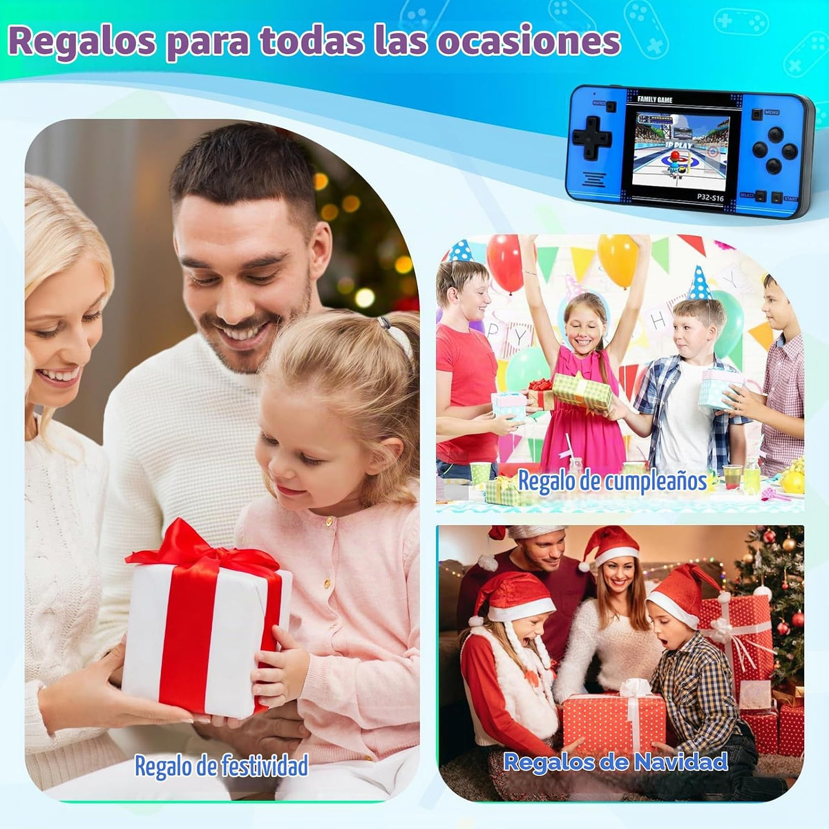 Juego de mano para niños, videojuegos integrados de 220 bits de 32...