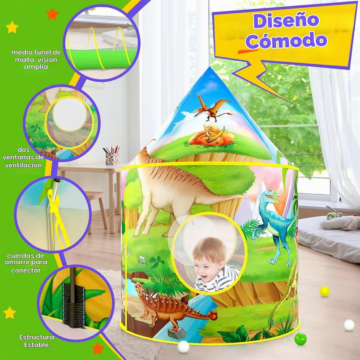 PigPigPen Tienda de campaña de dinosaurio de 3 piezas para niños, h...