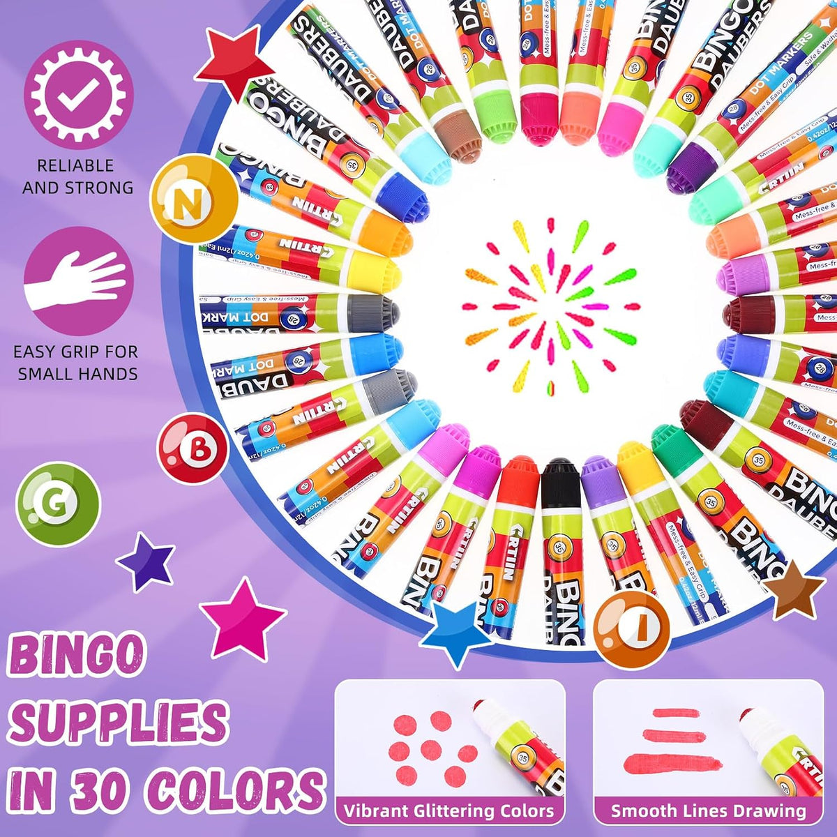Crtiin Paquete de 150 marcadores de puntos de Bingo Daubers, 30 col...