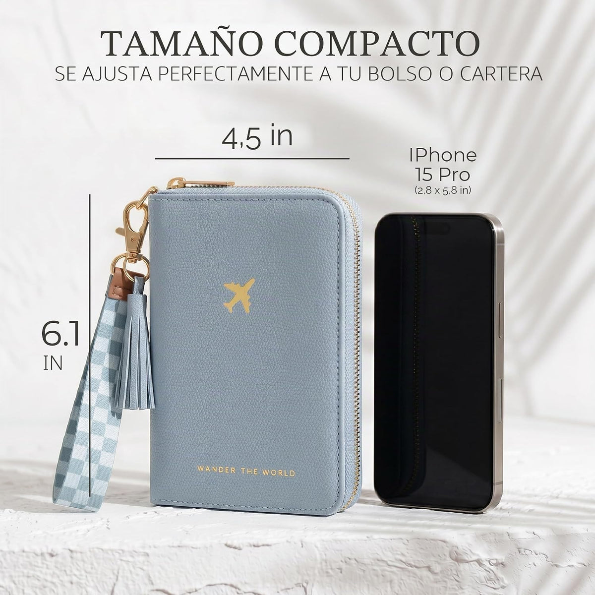 Hermoso soporte para pasaporte y cartera de viaje con correa de muñ...