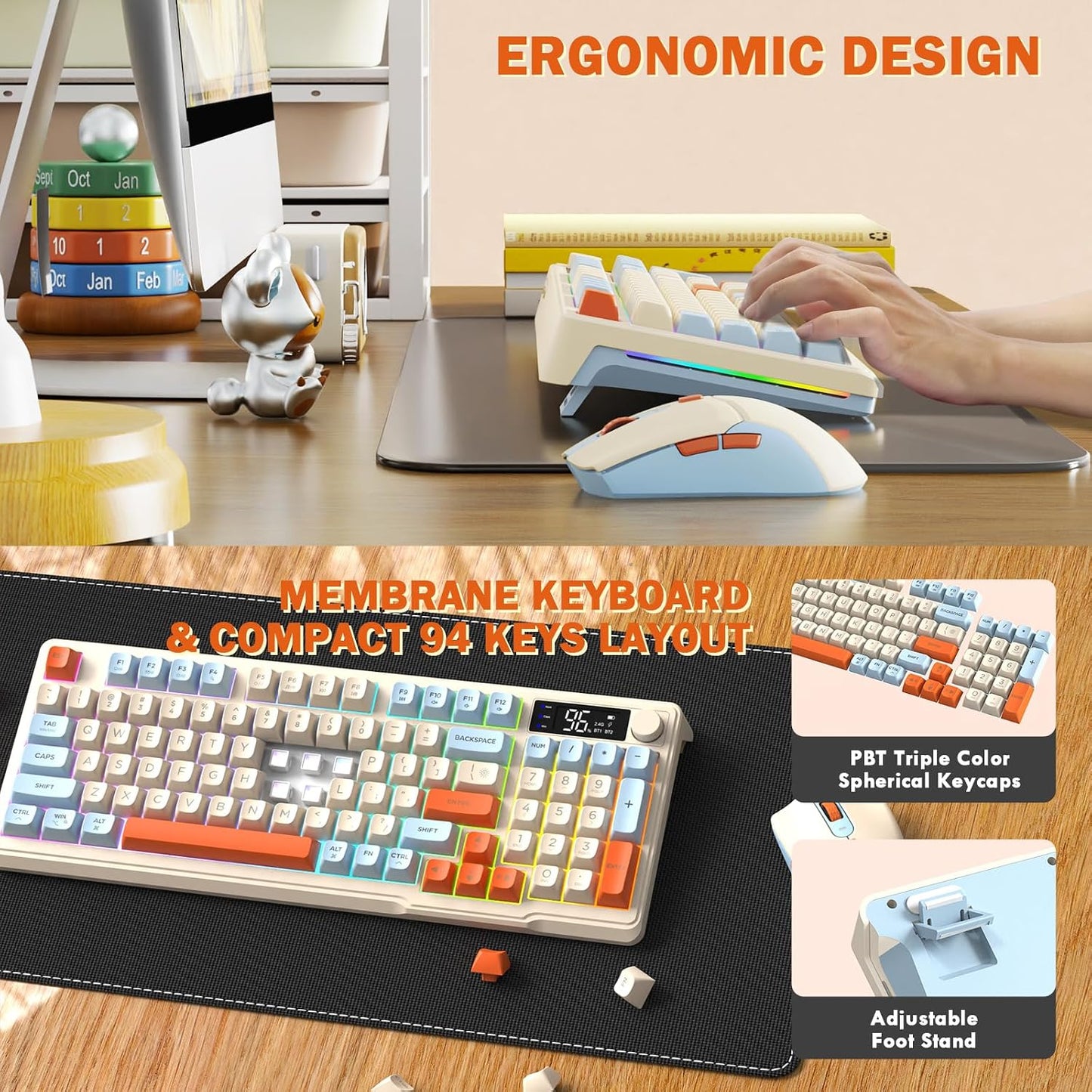FREEWOLF T96 - Peine de teclado y mouse inalámbricos para juegos, i...