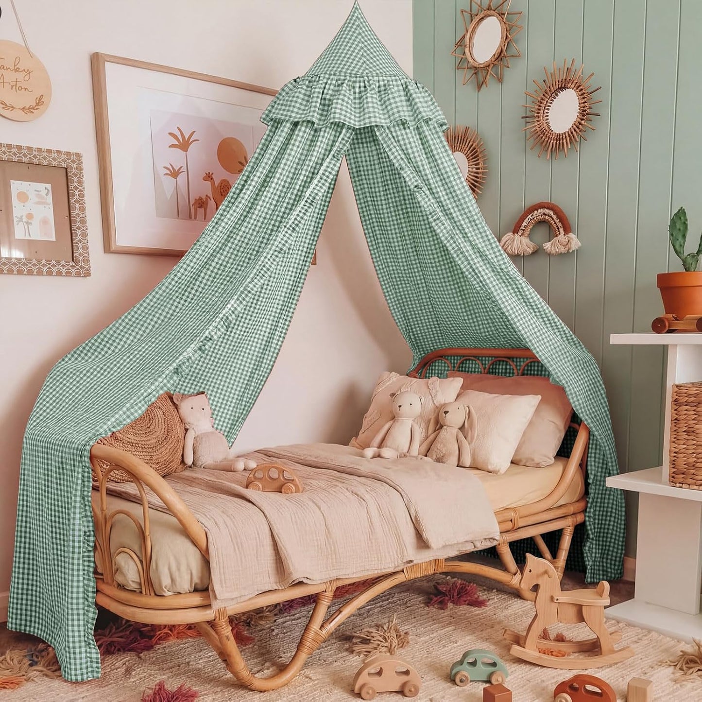 SmoothNovelty Toldo de cama a cuadros con volantes, suave, estilo v...