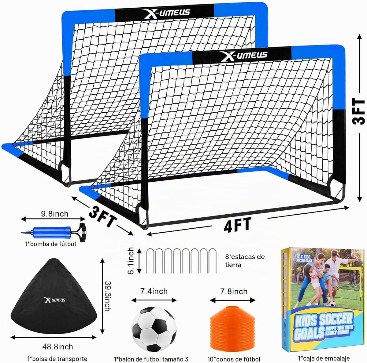 Porterías de fútbol para niños para patio trasero, juego de 2, 4 x...