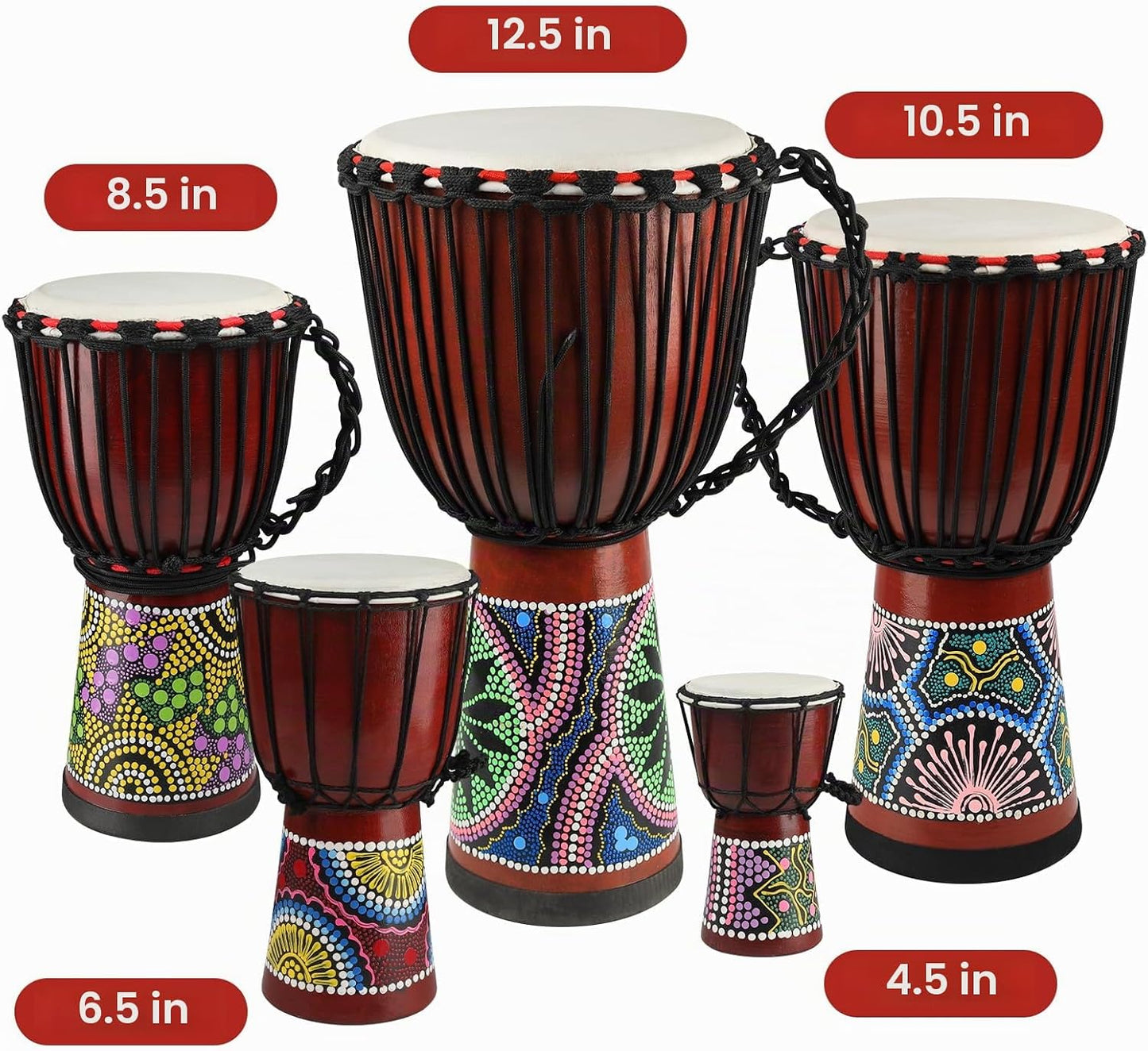 GOGHOST - Tambor africano de madera Djembe para adultos, 10 x 19 pu...