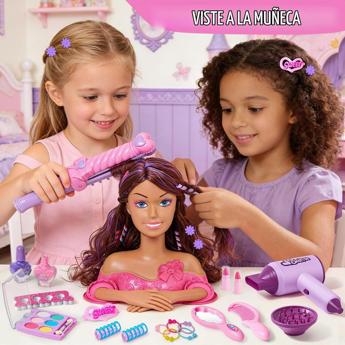 Toylink Cabeza de muñeca para peinar el cabello, kit de maquillaje...