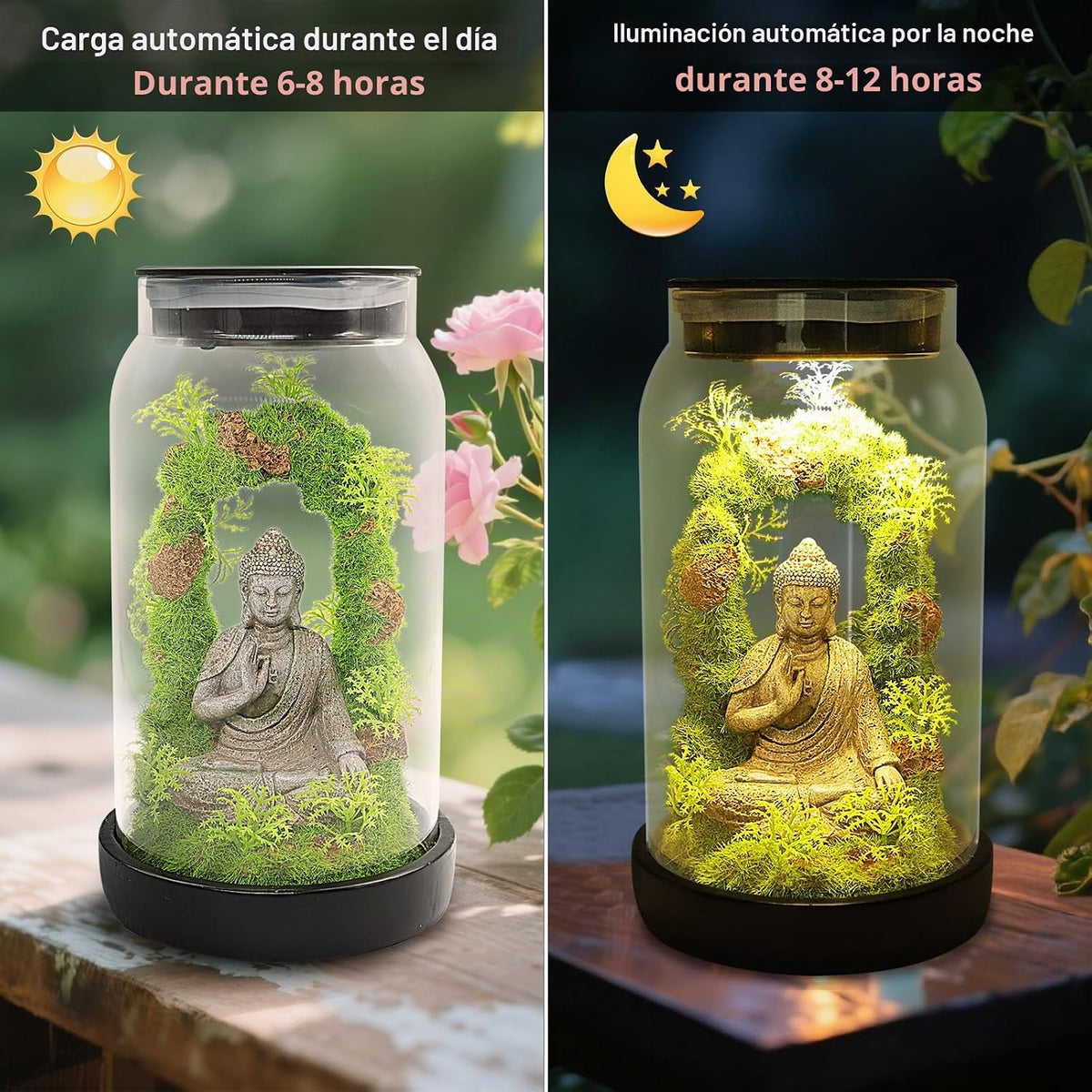 Estatua solar de Buda de jardín para decoración del hogar, luces so...