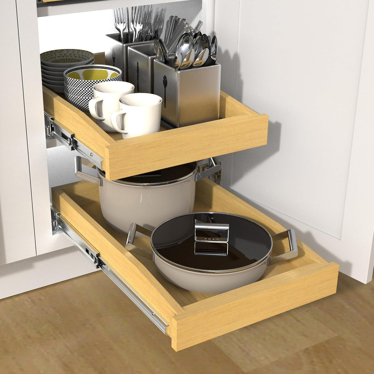 Organizador de gabinete extraíble de madera, 14 pulgadas de ancho x...