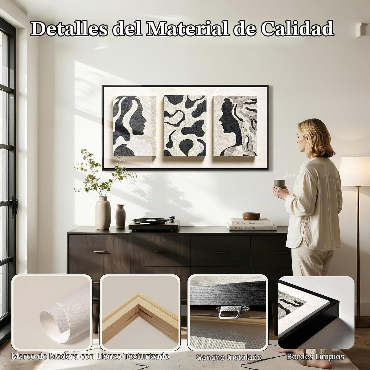 Kinetrix Impresiones artísticas de pared en blanco y negro, silueta...