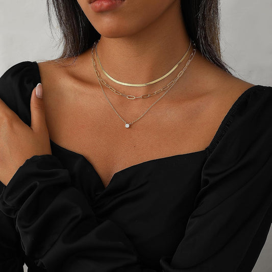 Coshilta Collares de oro en capas para mujer, chapado en plata de l...