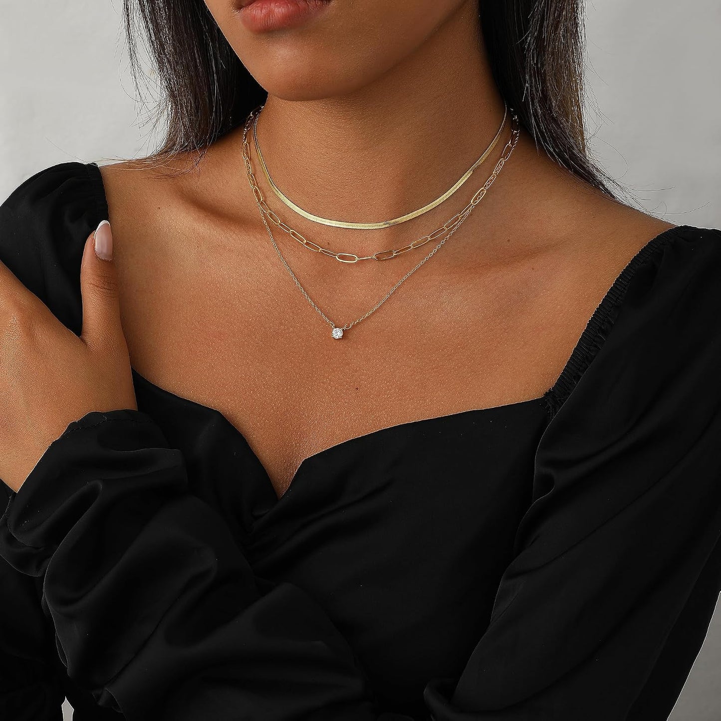 Coshilta Collares de oro en capas para mujer, chapado en plata de l...