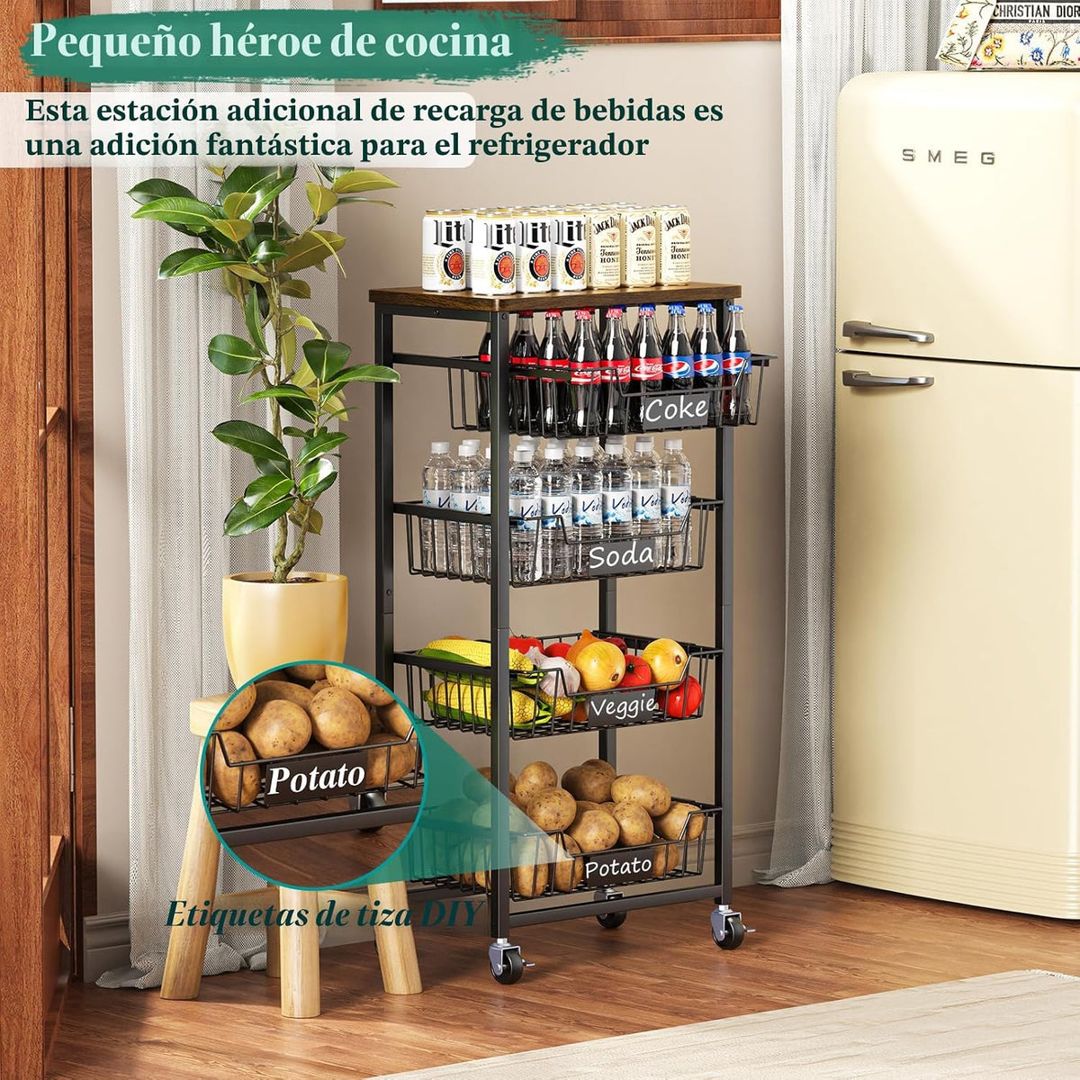 OKZEST Carrito de almacenamiento de cocina de 5 niveles con 4 cajon...