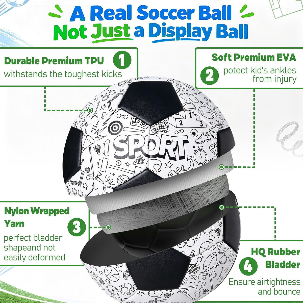 Champhox Colorea tu propio balón de fútbol tamaño 3 para niños 3-7...