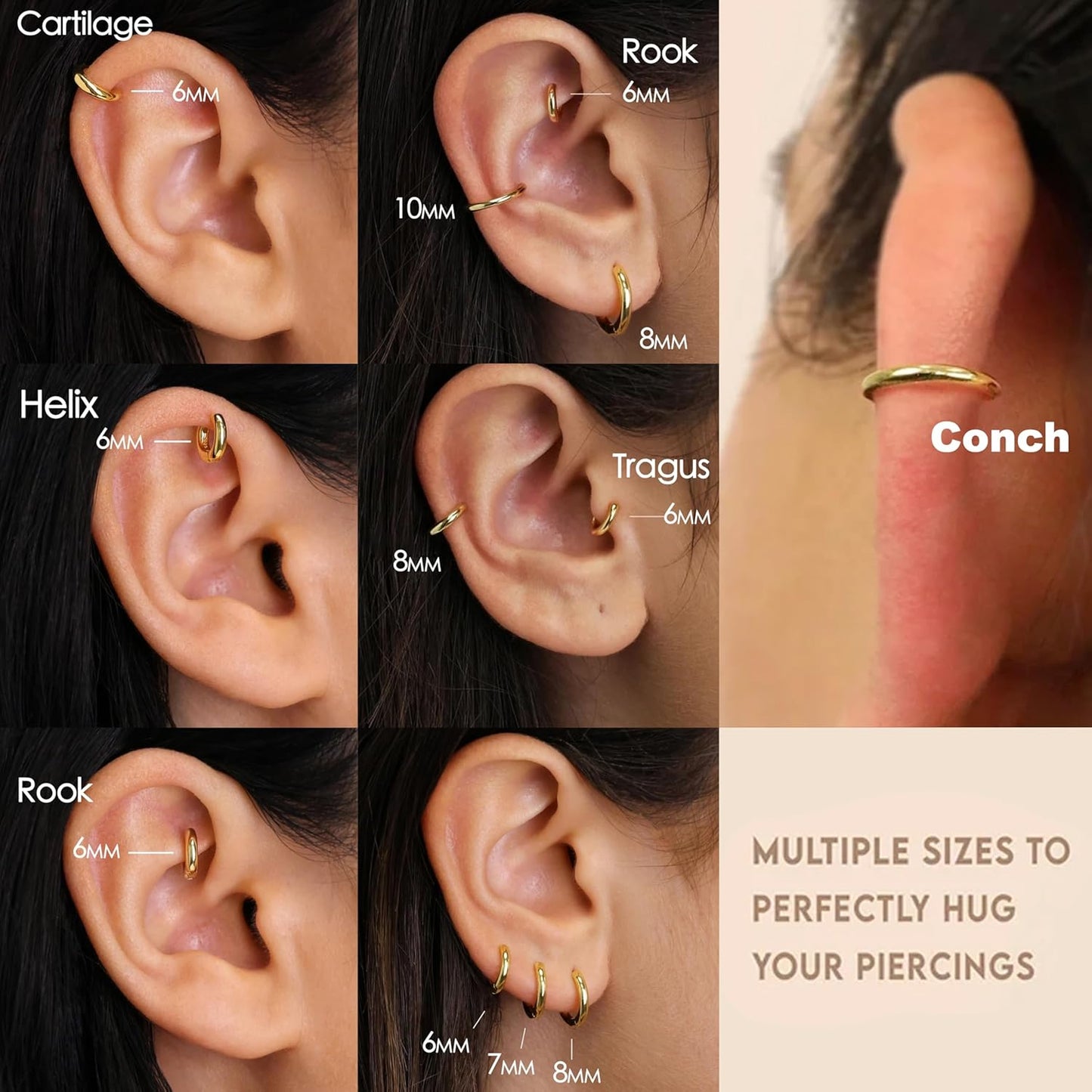 Juego de aretes de aro huggie pequeños de oro para mujeres y hombre...