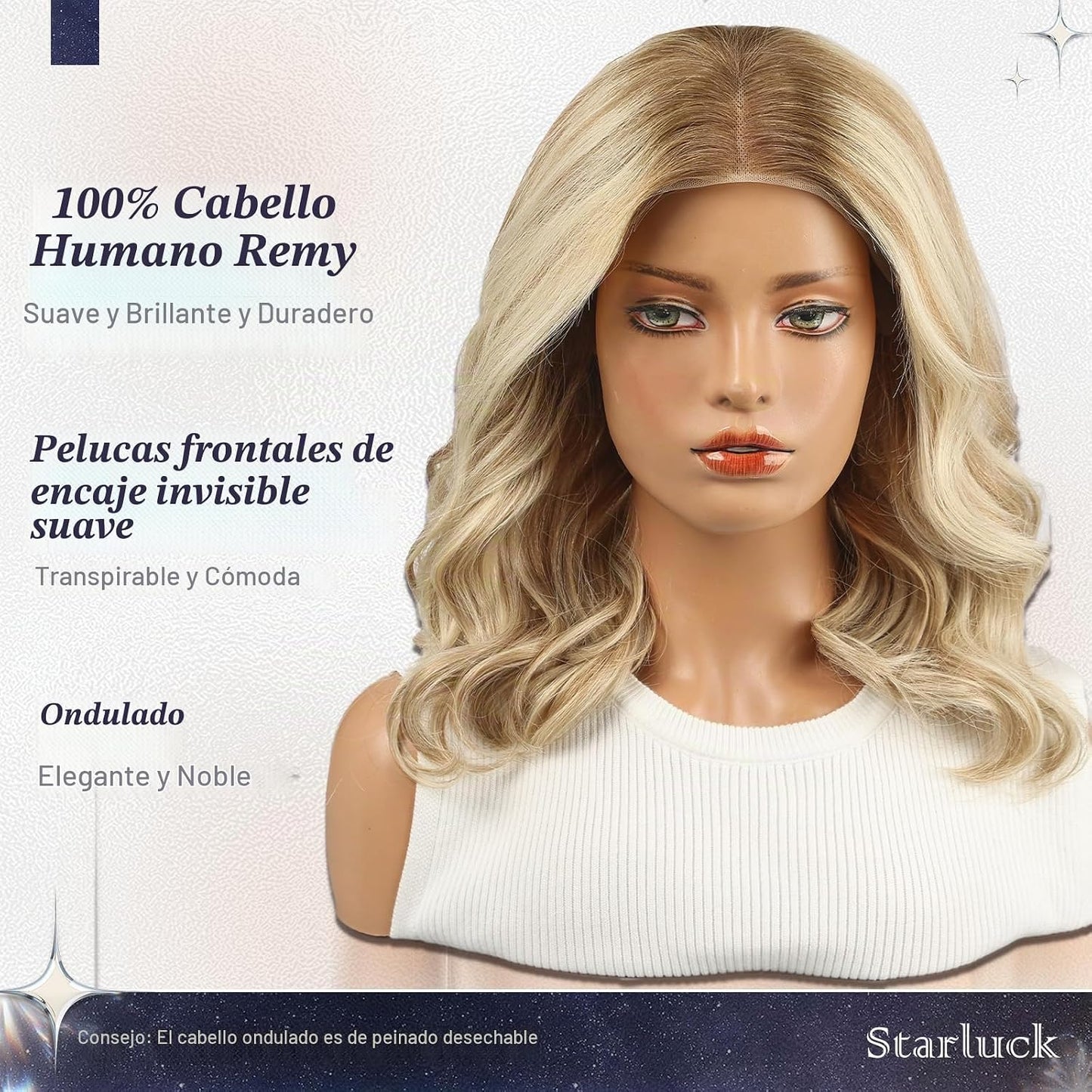 starluck Pelucas de Cabello Humano con Encaje Frontal Pelucas de Ca...