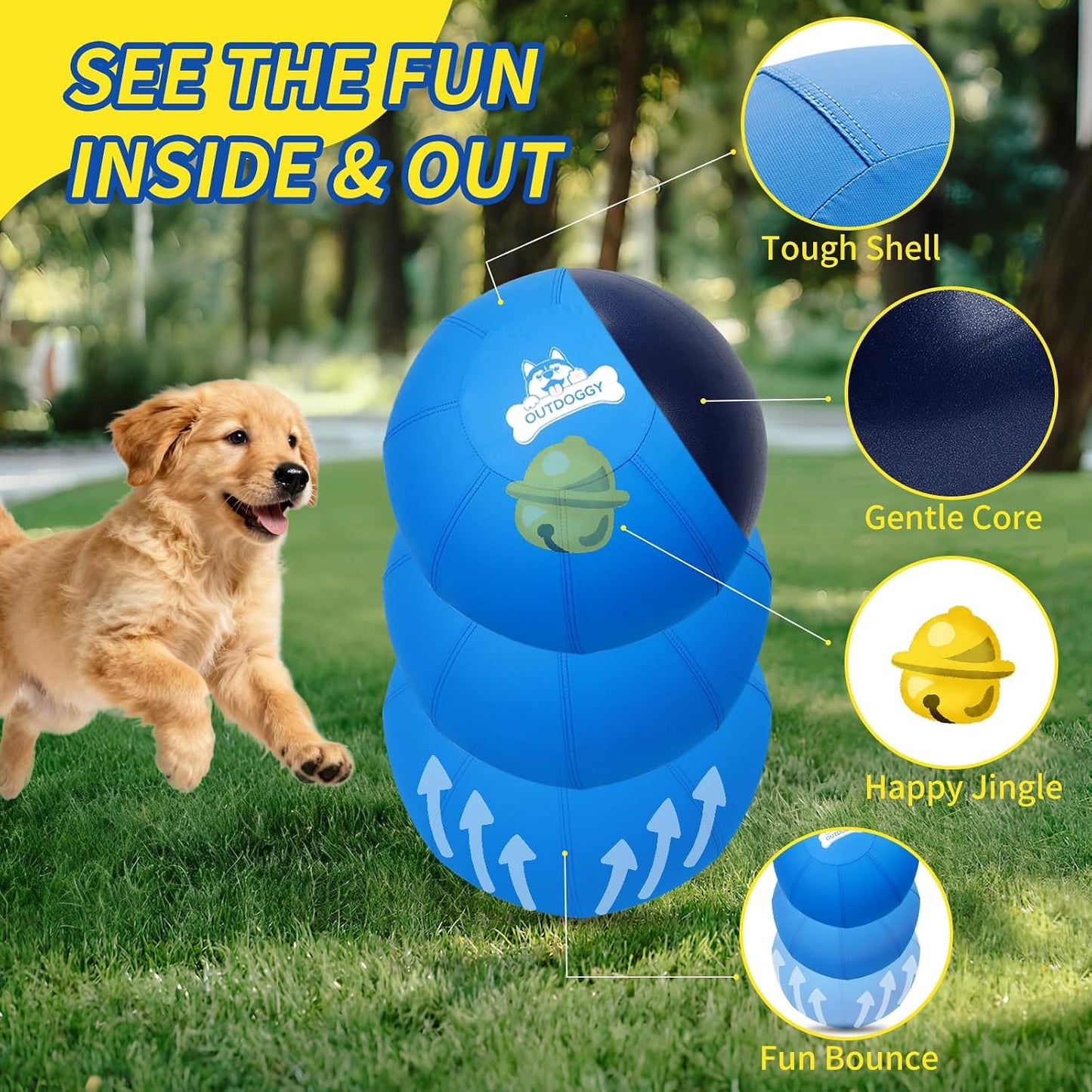 Outdoggy Pelota de pastoreo mejorada de 14 pulgadas para perros – C...