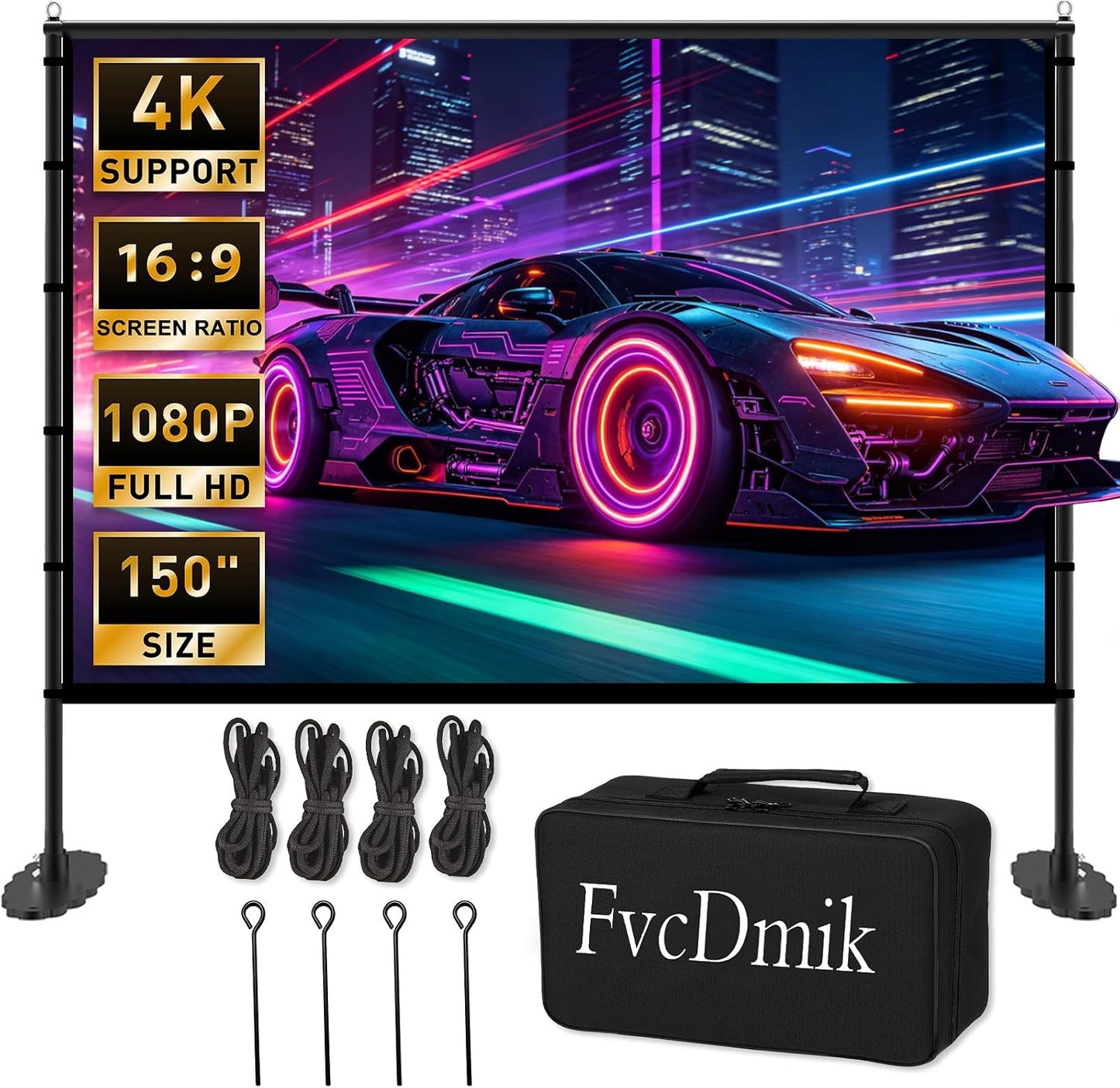 Pantalla de proyector de 150 pulgadas con soporte, pantalla de cine...