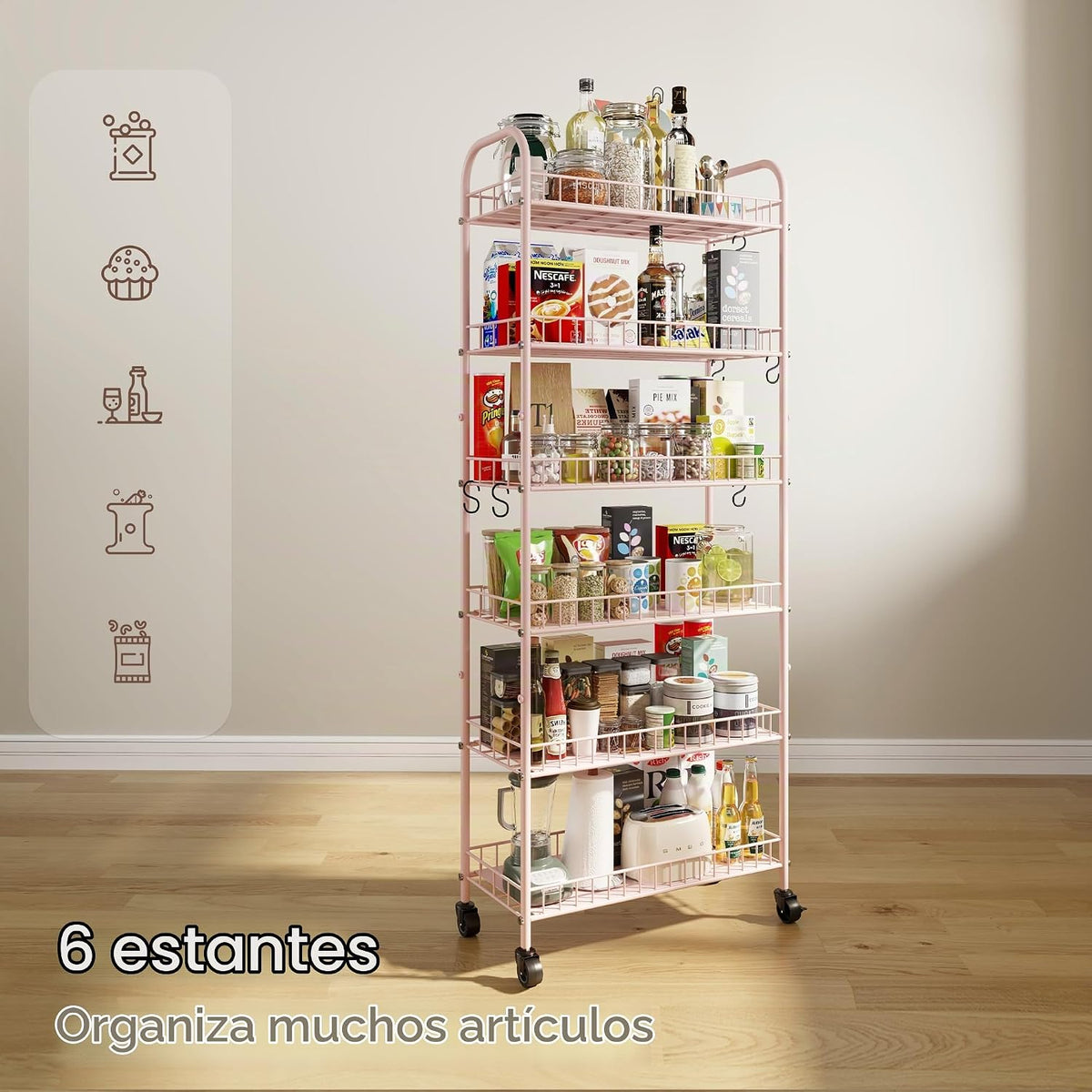 Qiaoxuan Carrito de almacenamiento delgado de 6 niveles con ruedas,...