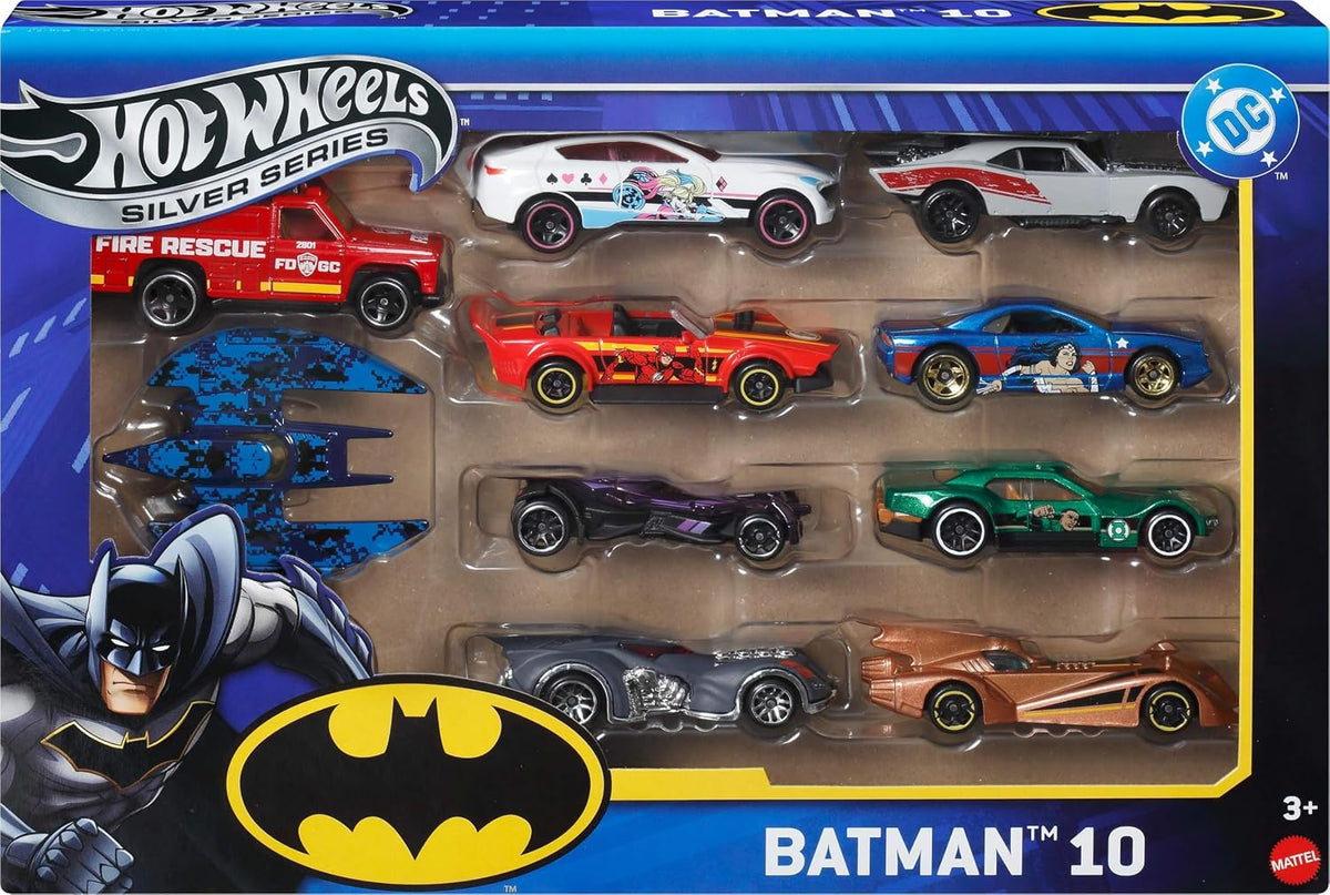 Hot Wheels Coches de juguete, paquete de 10 con temática de Batman,...
