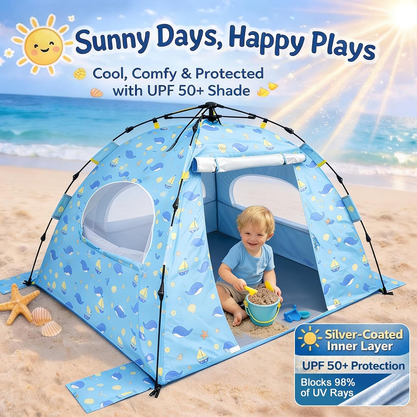 Tienda de campaña de playa para bebés con protección UV UPF 50+, in...