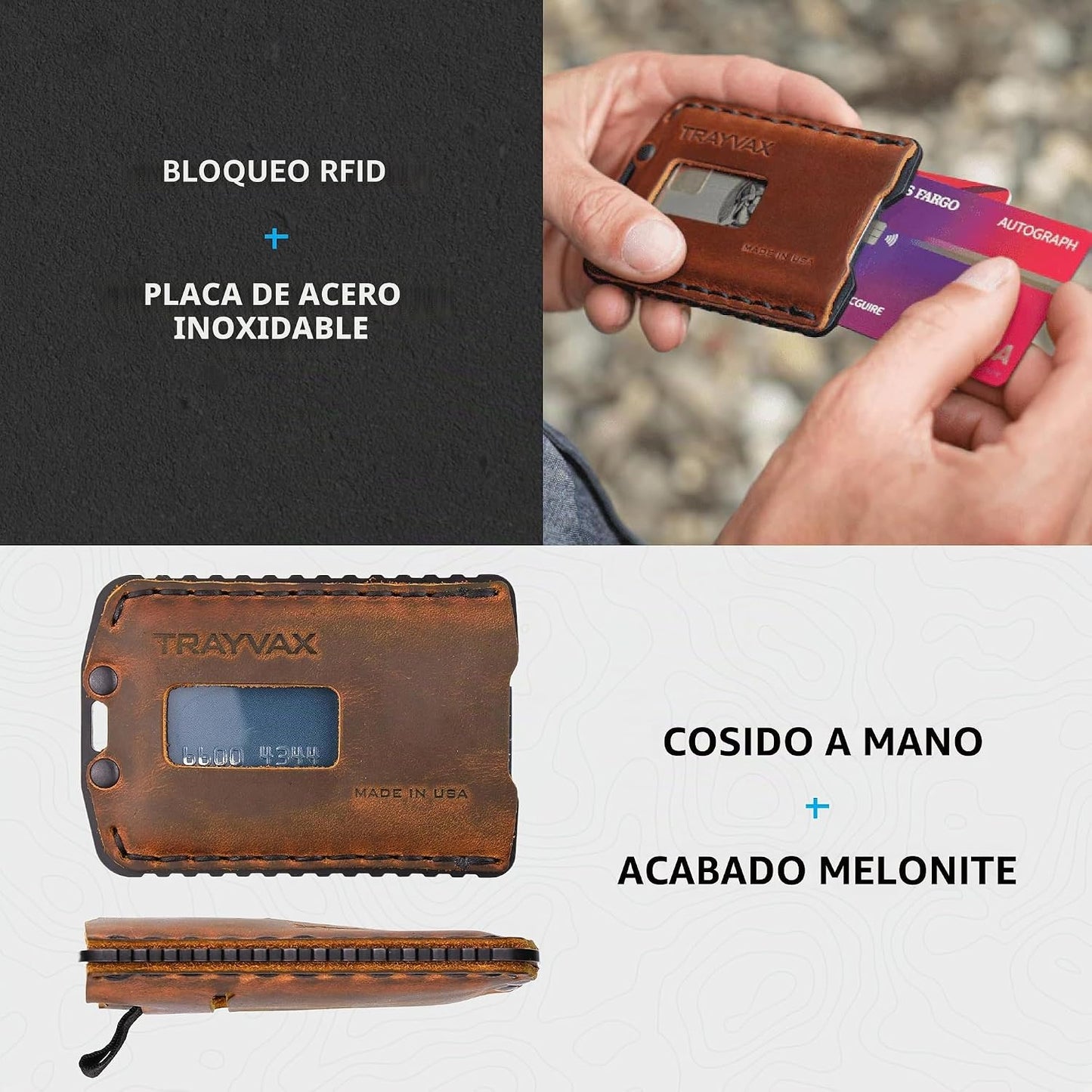 Trayvax Ascent - Cartera con bolsillo frontal RFID para dinero y ta...