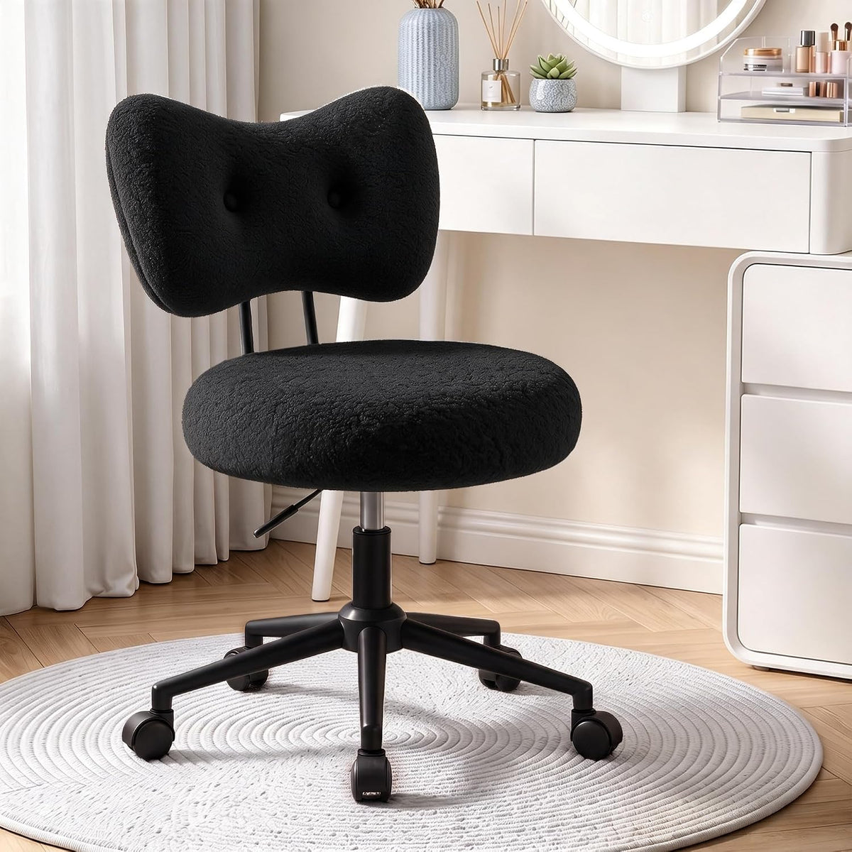 Silla de tocador pequeña con ruedas, cómoda silla de escritorio con...