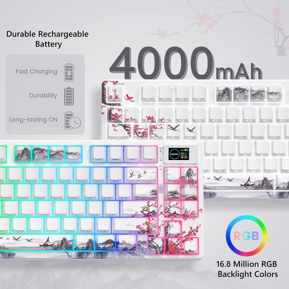 Womier 75% Teclado mecánico inalámbrico con pantalla multimedia en...