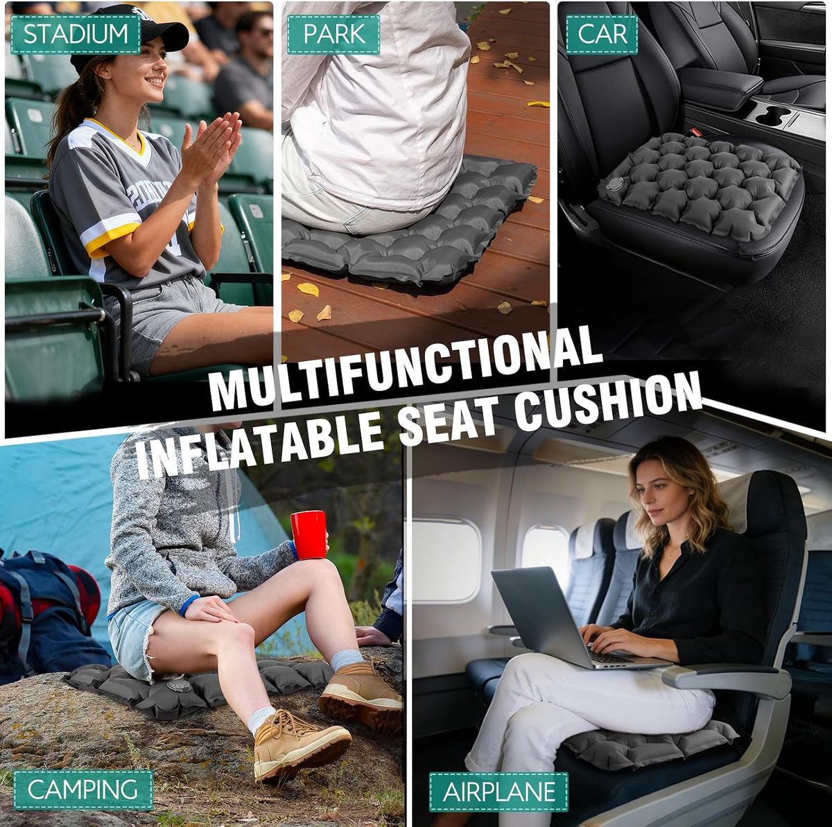 GDREAMT Cojín de asiento inflable portátil y ligero para asiento de...