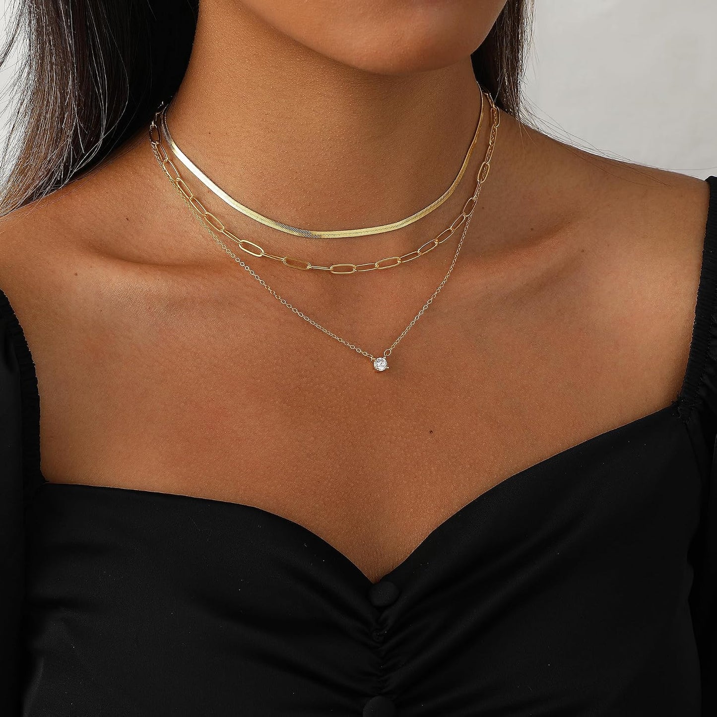 Coshilta Collares de oro en capas para mujer, chapado en plata de l...