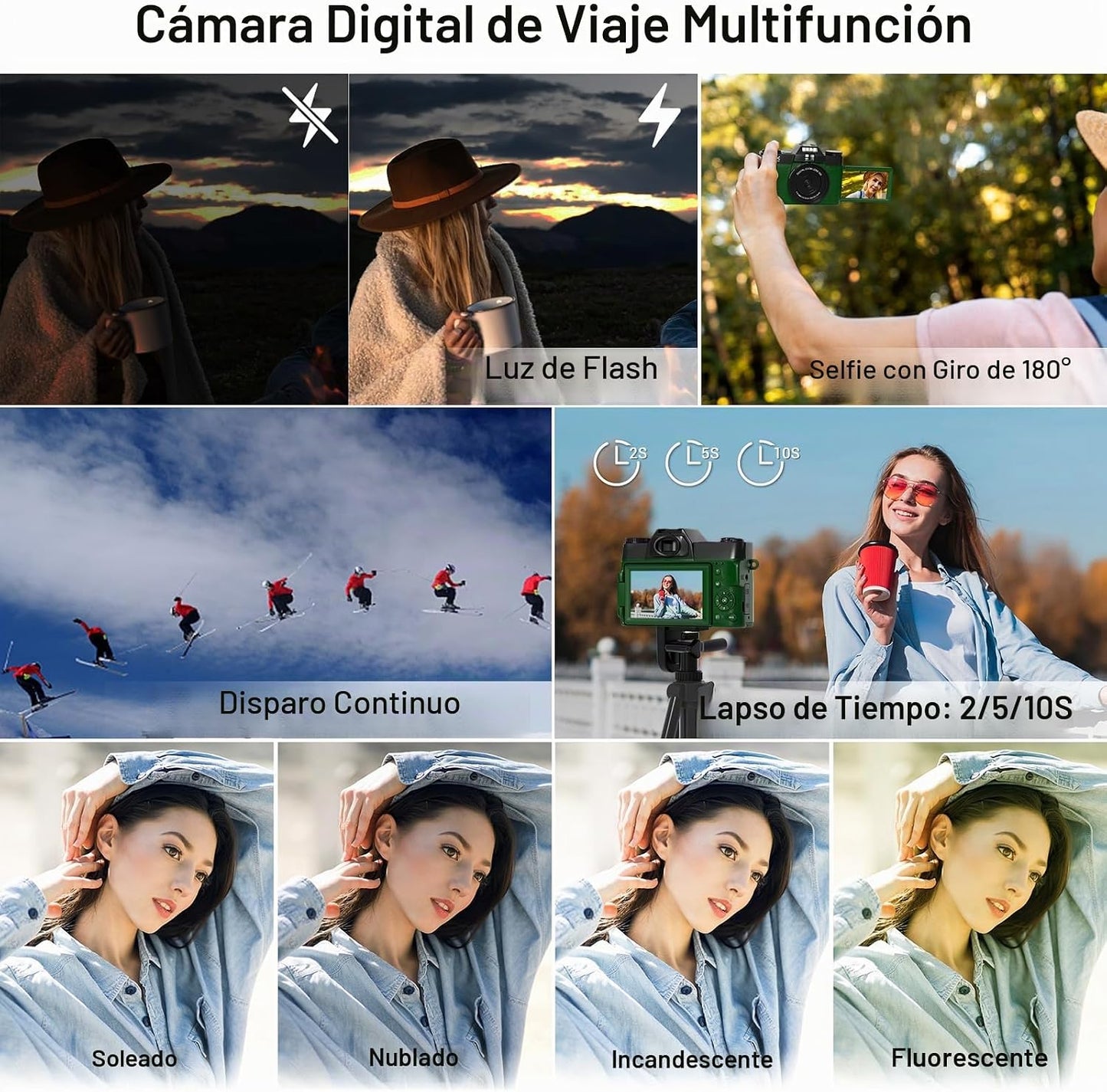 Cámara digital de 75 MP, cámara de vlogging WiFi 4K con pantalla ab...