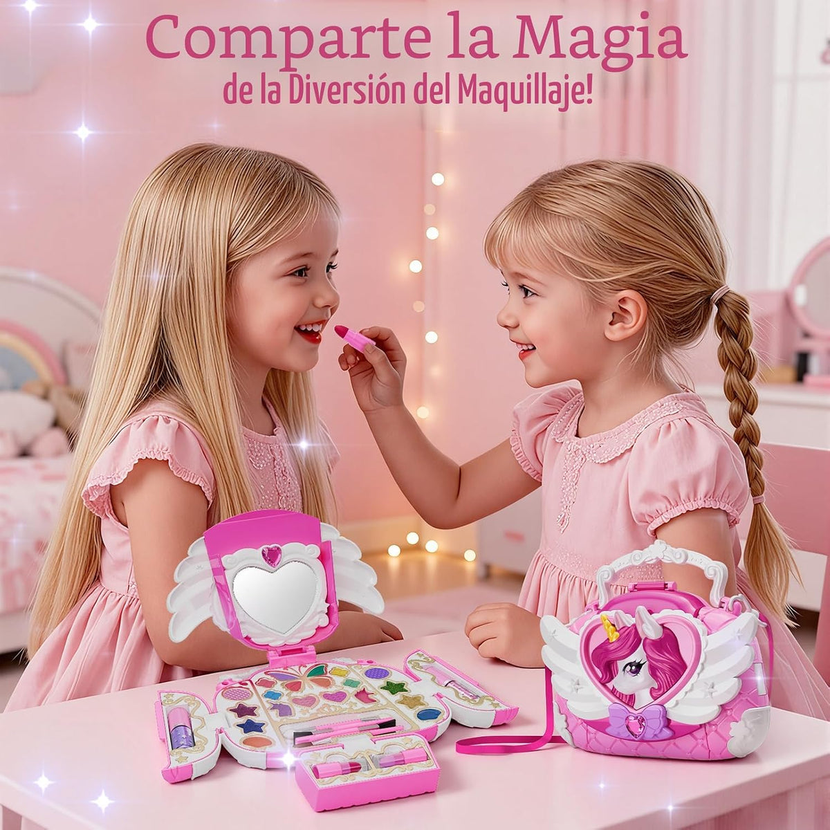 Kit de maquillaje de unicornio para niños con espejo y correa, jueg...