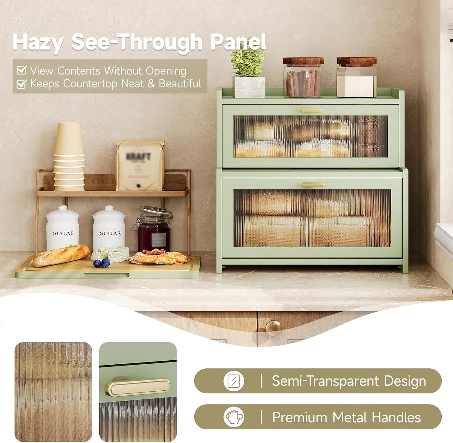 Vellzeyce Caja de pan grande con tabla de cortar para encimera de c...