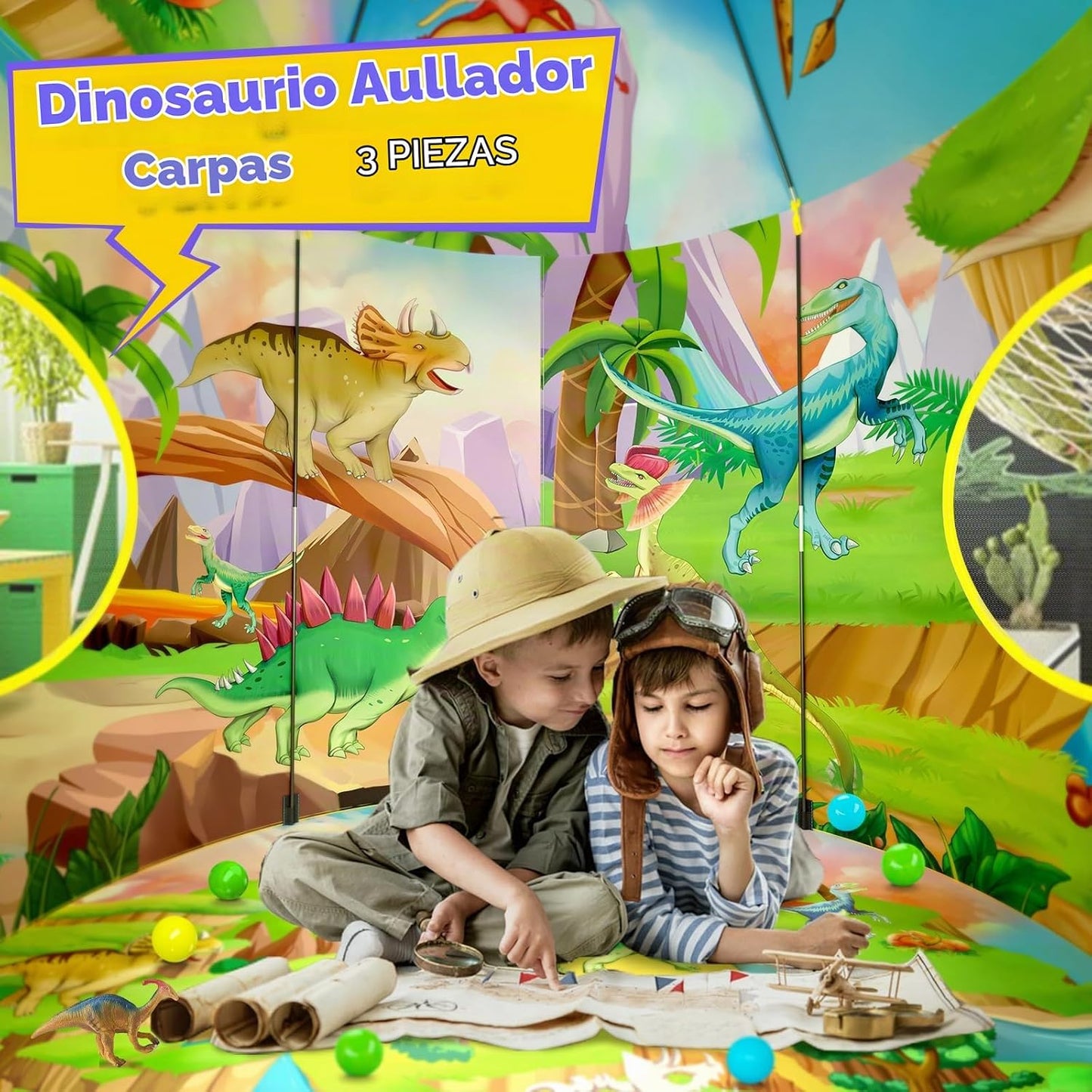 PigPigPen Tienda de campaña de dinosaurio de 3 piezas para niños, h...