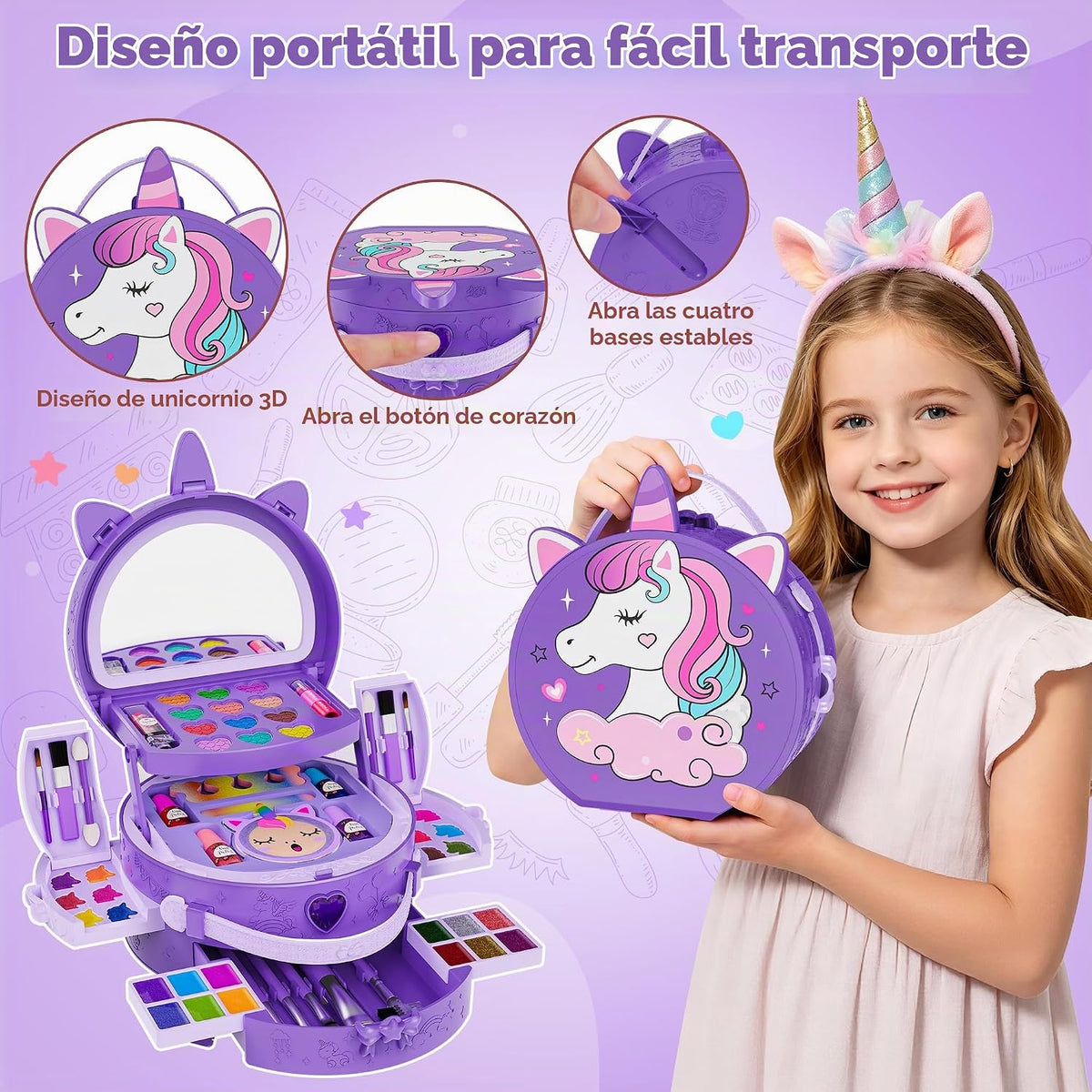 Kit de maquillaje de 59 piezas para niña, estuche de maquillaje lav...