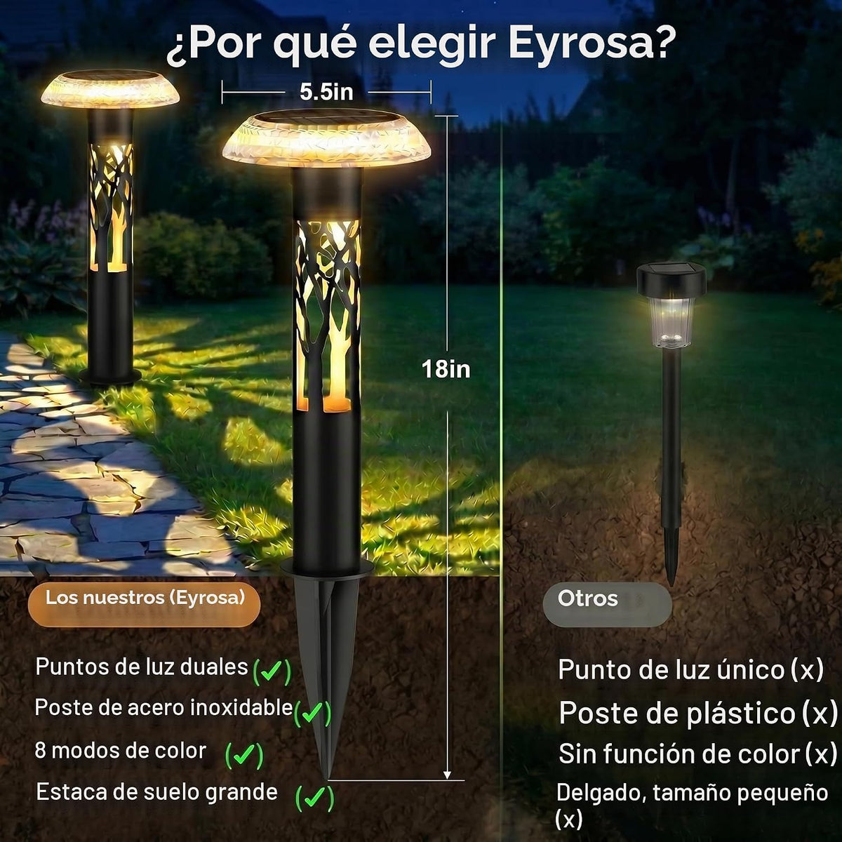 Eyrosa Luces solares de camino, grandes luces de acero inoxidable p...