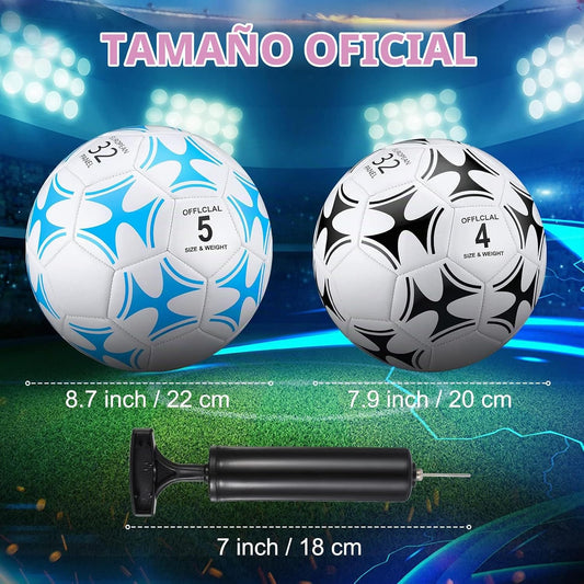 Tradder Paquete de 4 pelotas de fútbol con bomba, tamaño 3, 4, 5, p...