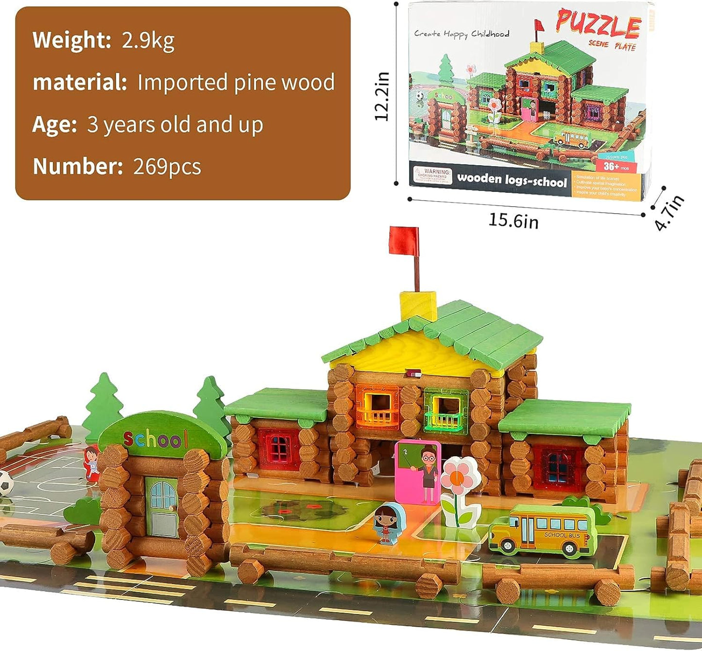 Wondertoys Juego de troncos de madera real de 269 piezas a partir d...