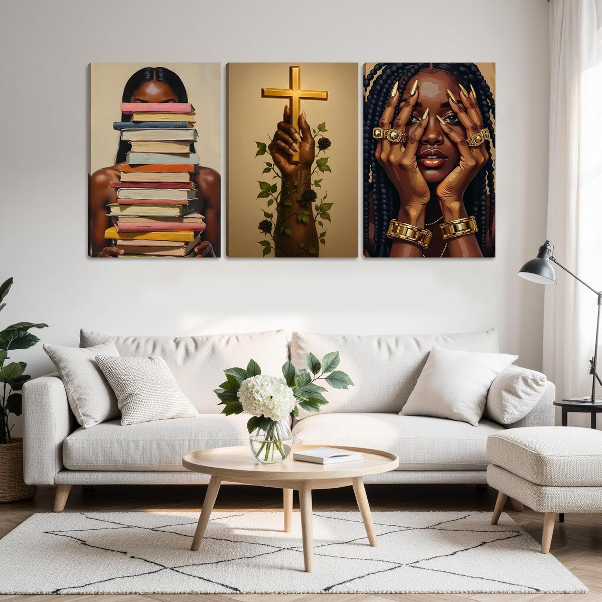 3 piezas de lienzo de niña negra para pared, póster de pintura afro...