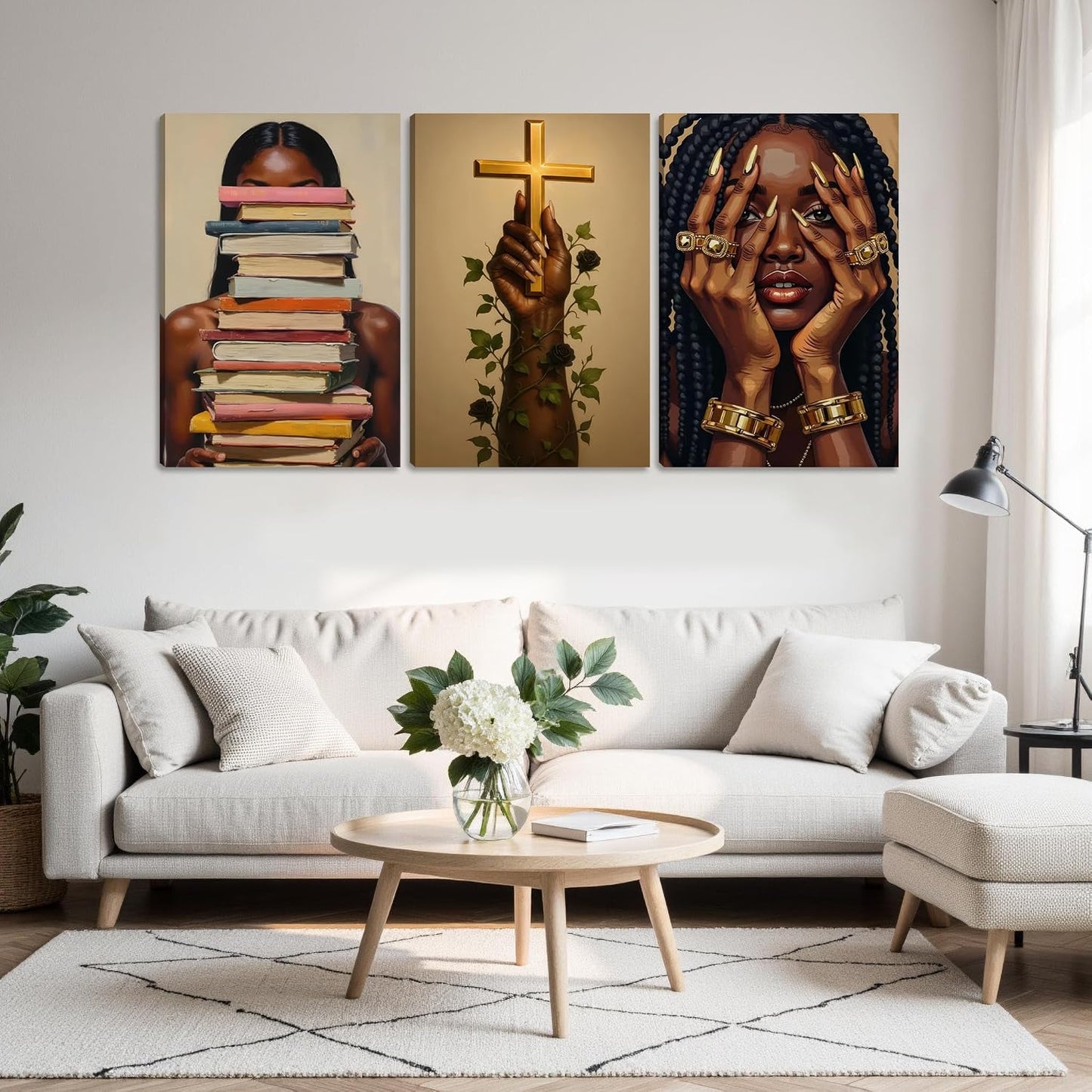3 piezas de lienzo de niña negra para pared, póster de pintura afro...
