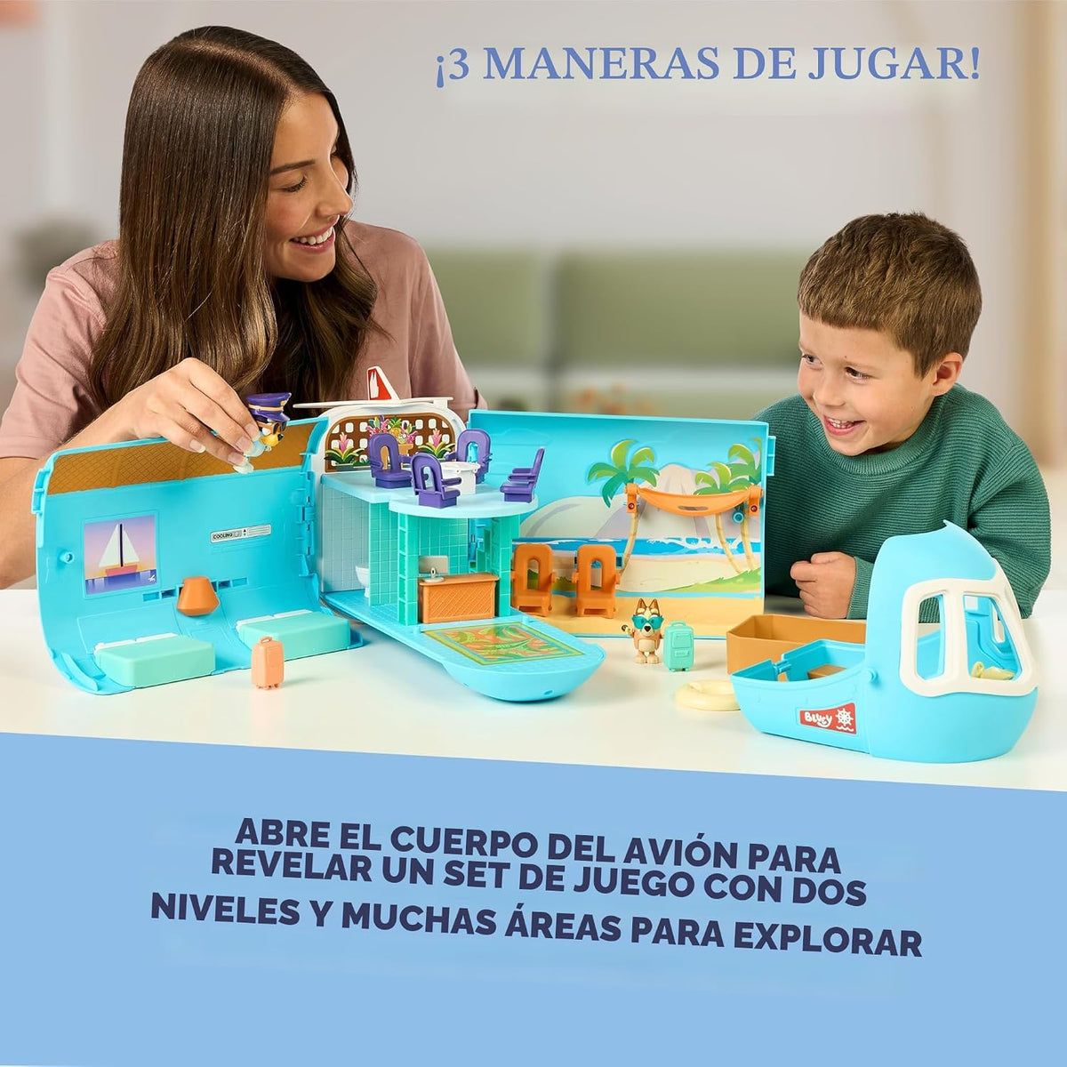 Bluey Juguetes de avión transformables 3 en 1 para niños, resort y...