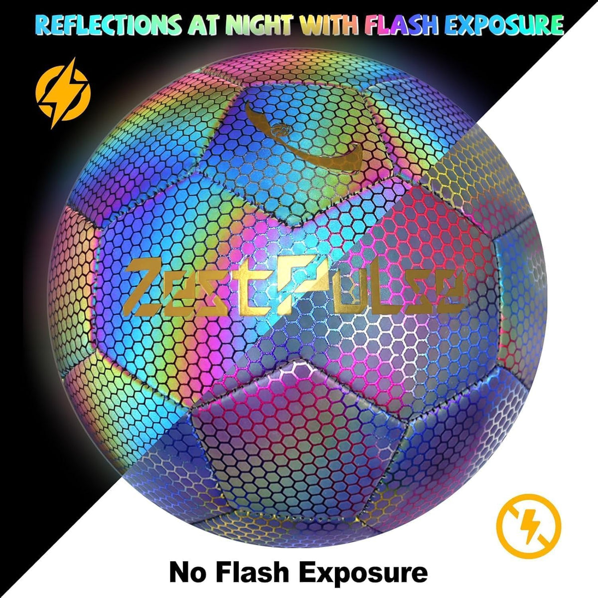 ZestPulse Balón de fútbol holográfico reflectante tamaño 3, 4 y 5 p...