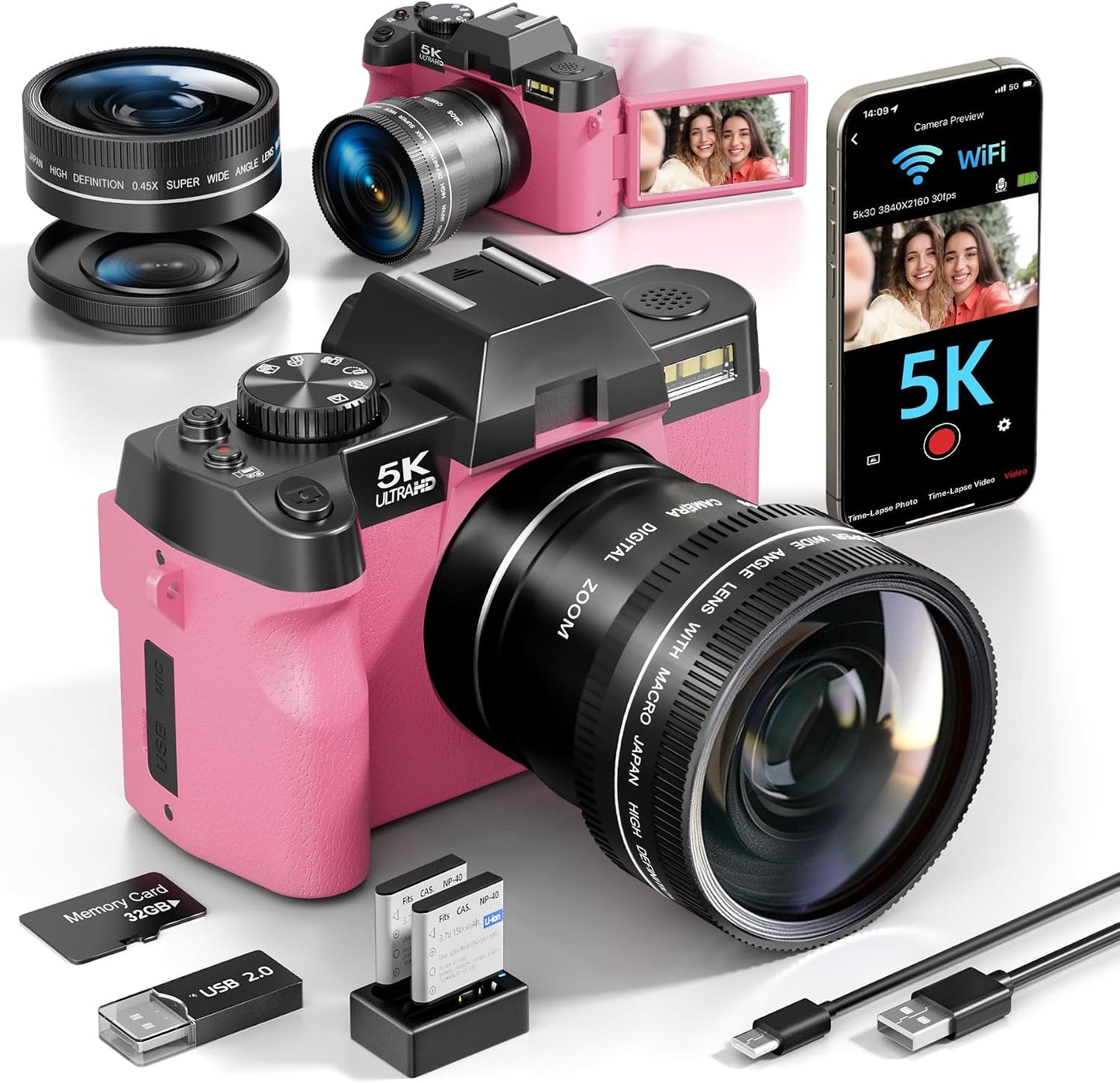 Cámaras digitales de 5K y 64MP para fotografía y video, cámara de v...