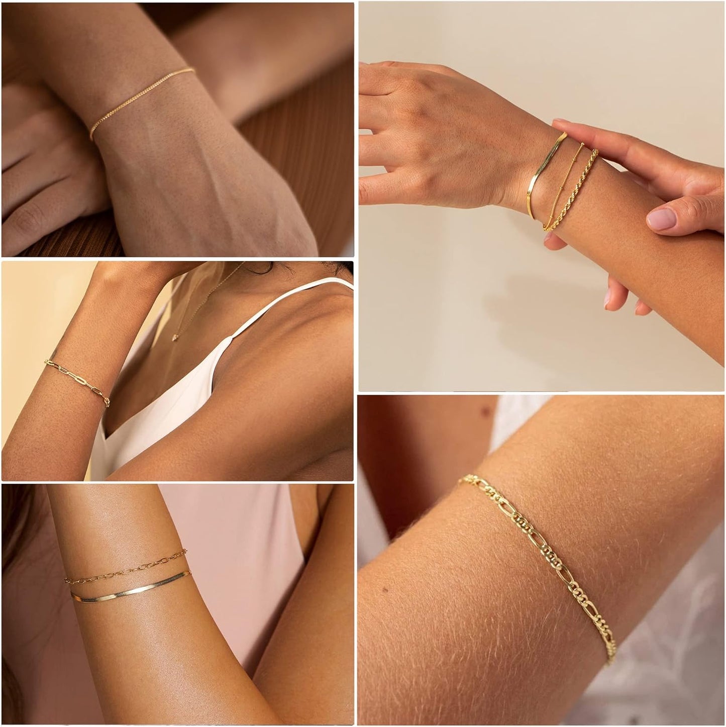 Dearmay Pulseras de oro para mujer, resistentes al agua, chapadas e...