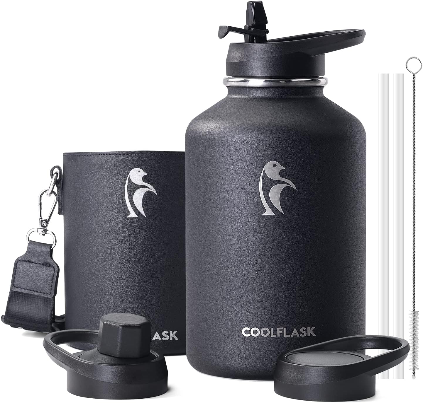 Coolflask - Botella de agua aislada con funda de piel sintética y 3...